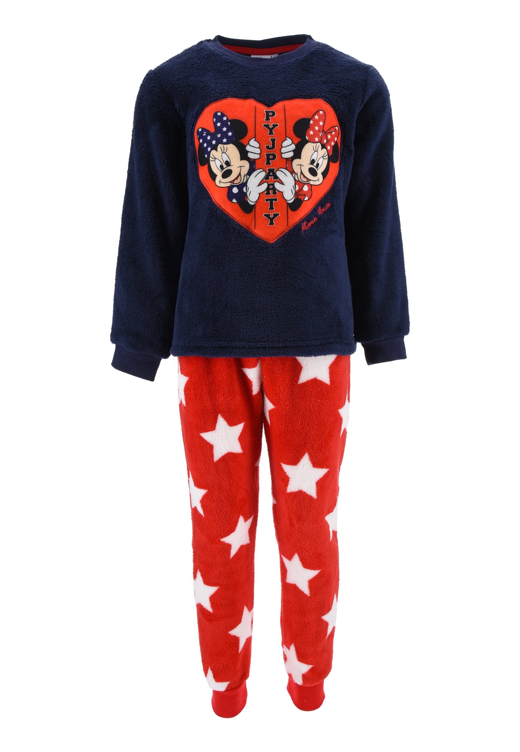 Kinder Minnie Schlafanzug Langarm Schlaf-Hose Mouse Mädchen Mini (2 Kinder Pyjama + Dunkel-Blau Shirt Schlafanzug tlg) Maus Disney