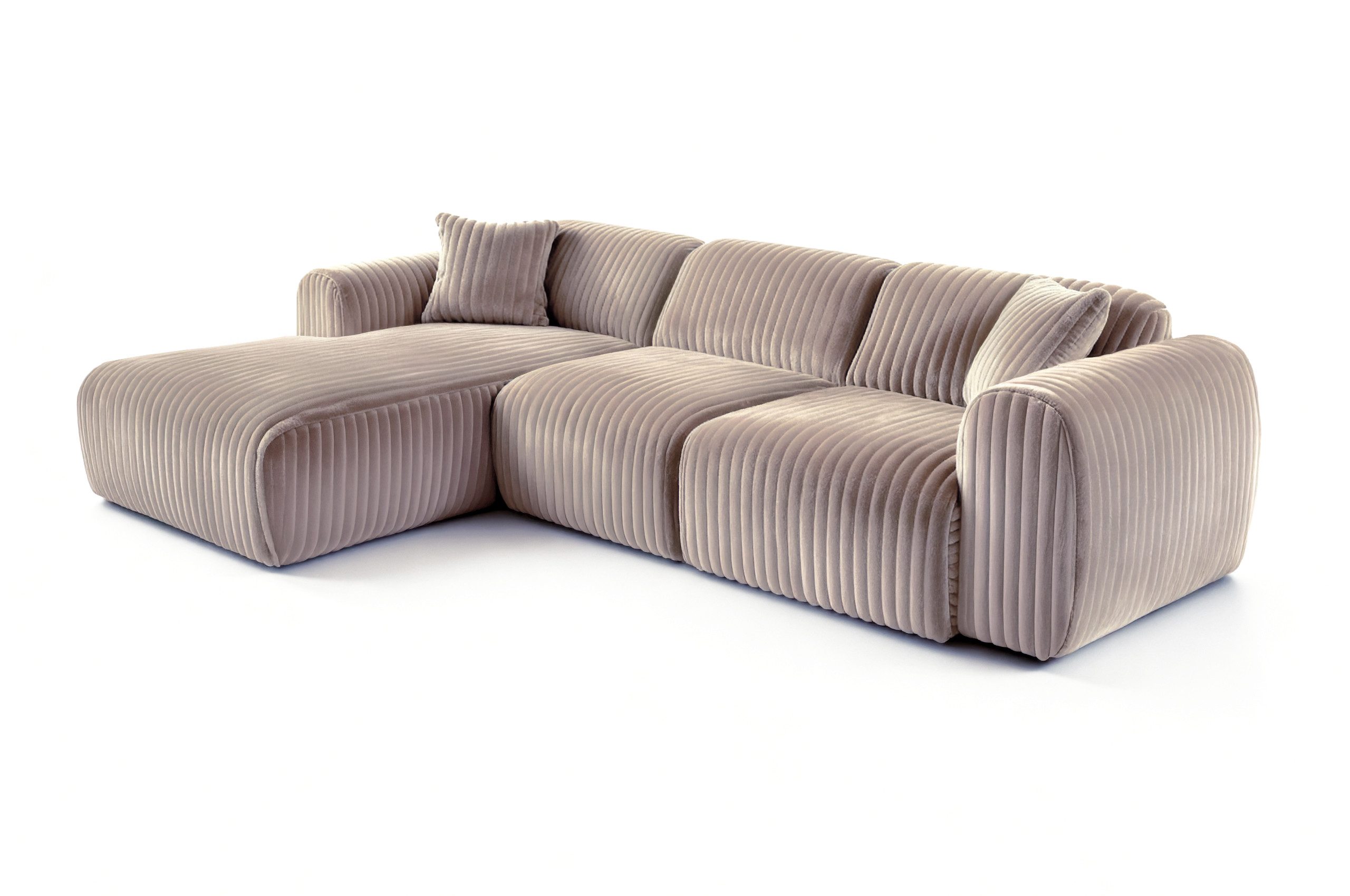 GO. MÖBEL Ecksofa Großes Ecksofa 2S-Rec mit Komfortmaßen für moderne Wohnräume, Modernes Ecksofa mit Recamiere und großzügigen Abmessungen