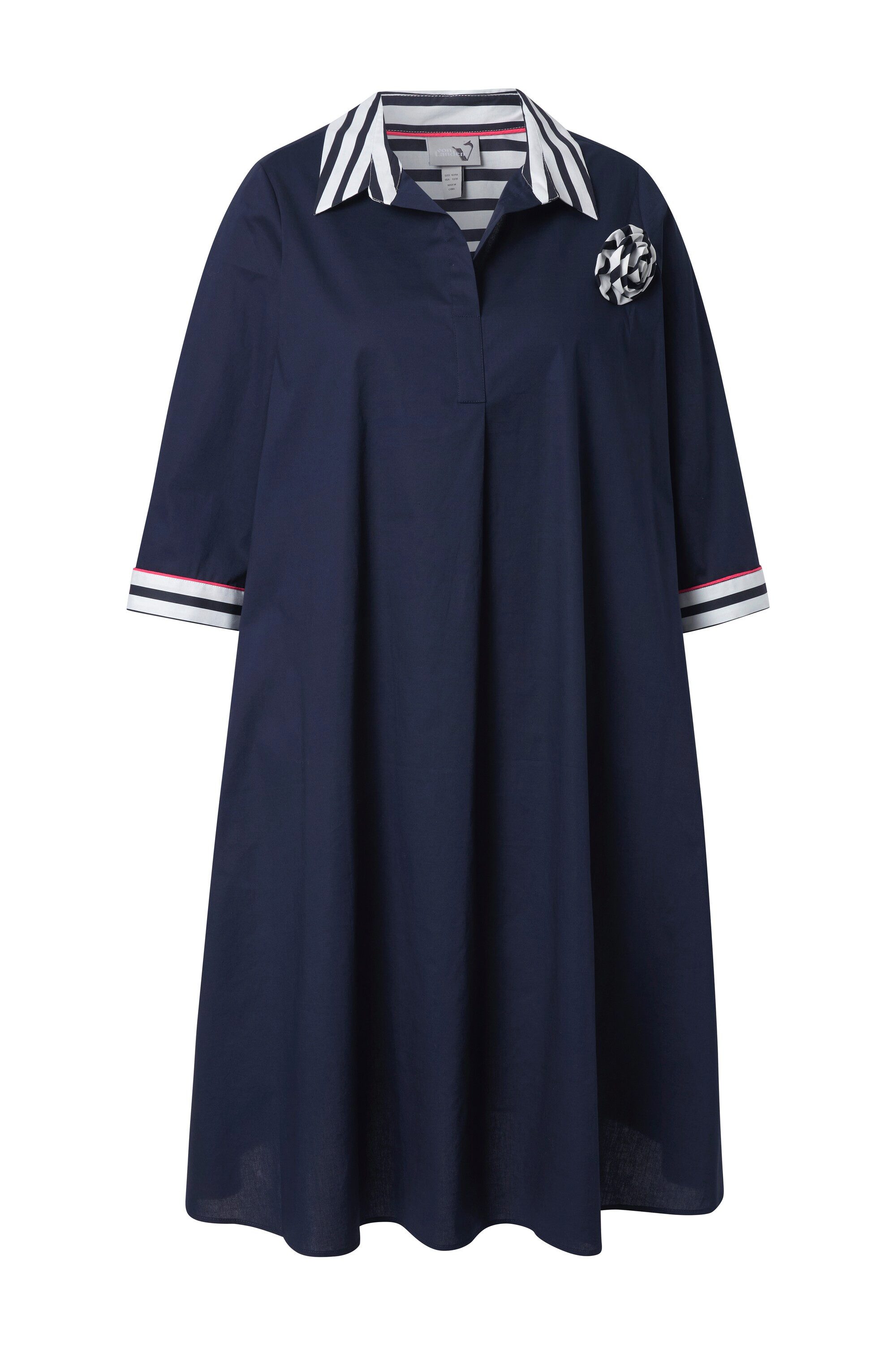 Ulla Popken Midikleid Jerseykleid Streifen A-Linie V-Ausschnitt 3/4-Arm günstig online kaufen