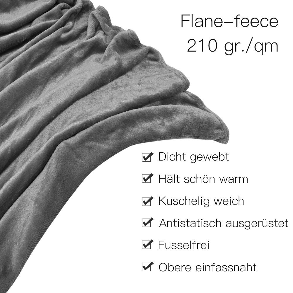 Clanmacy Wohndecke Grau, super weichem Anthrazit Kuscheldecke, Fleece, Premium Uni