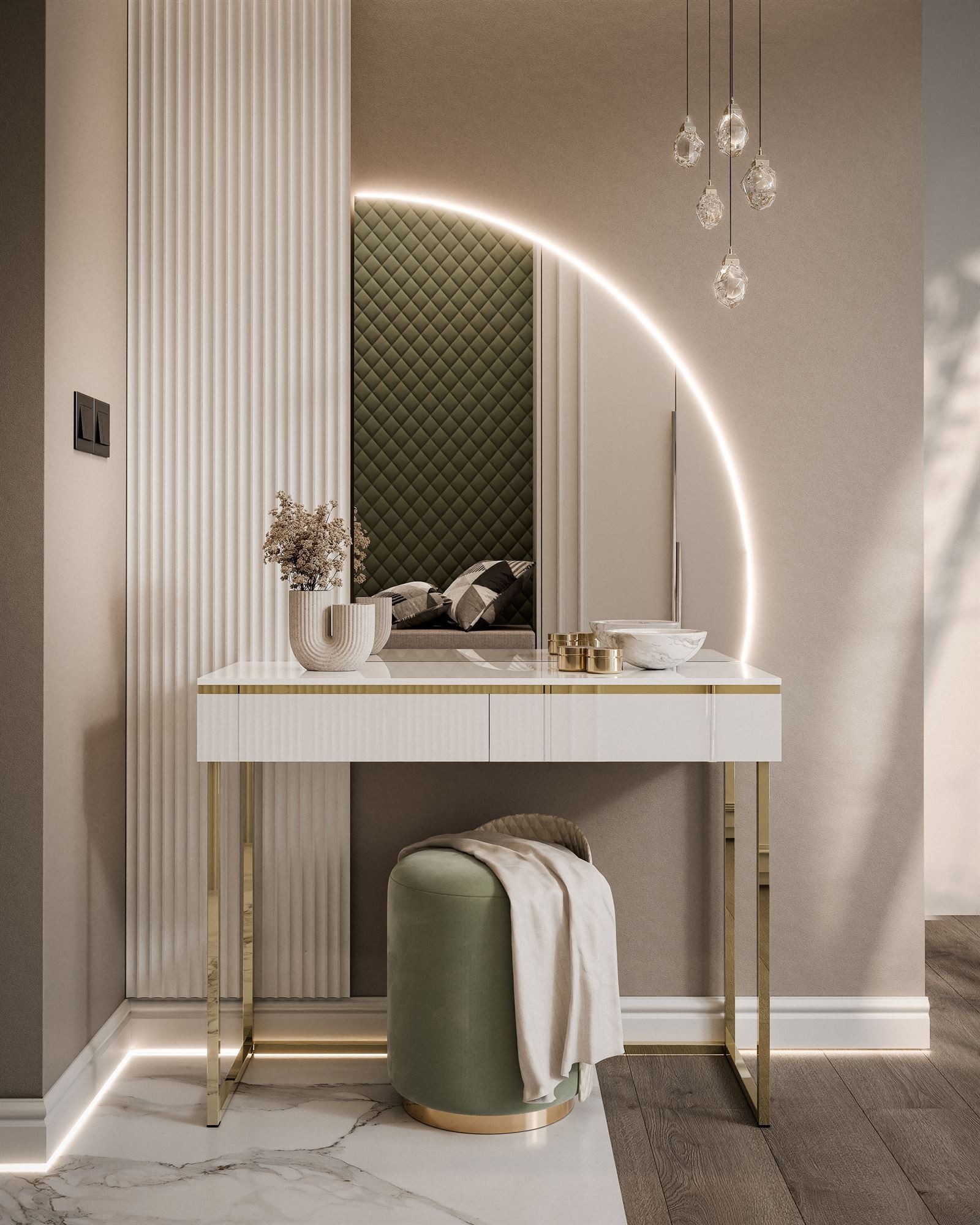 ALLHOUSE24 Schminktisch PEONY MOND GOLD Metallgestell weiß Hochglanz mit Sp günstig online kaufen