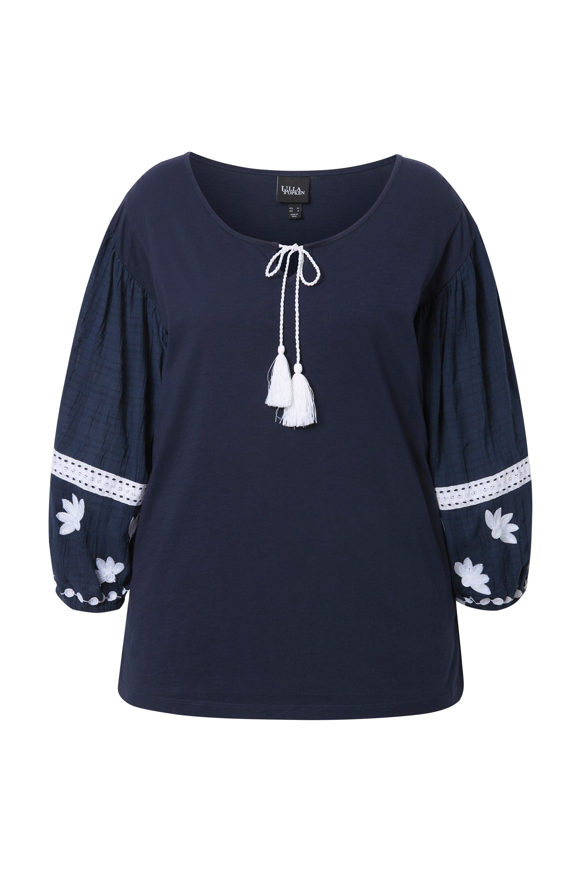 Ulla Popken Druckbluse Bluse Stickerei Tunika-Ausschnitt günstig online kaufen