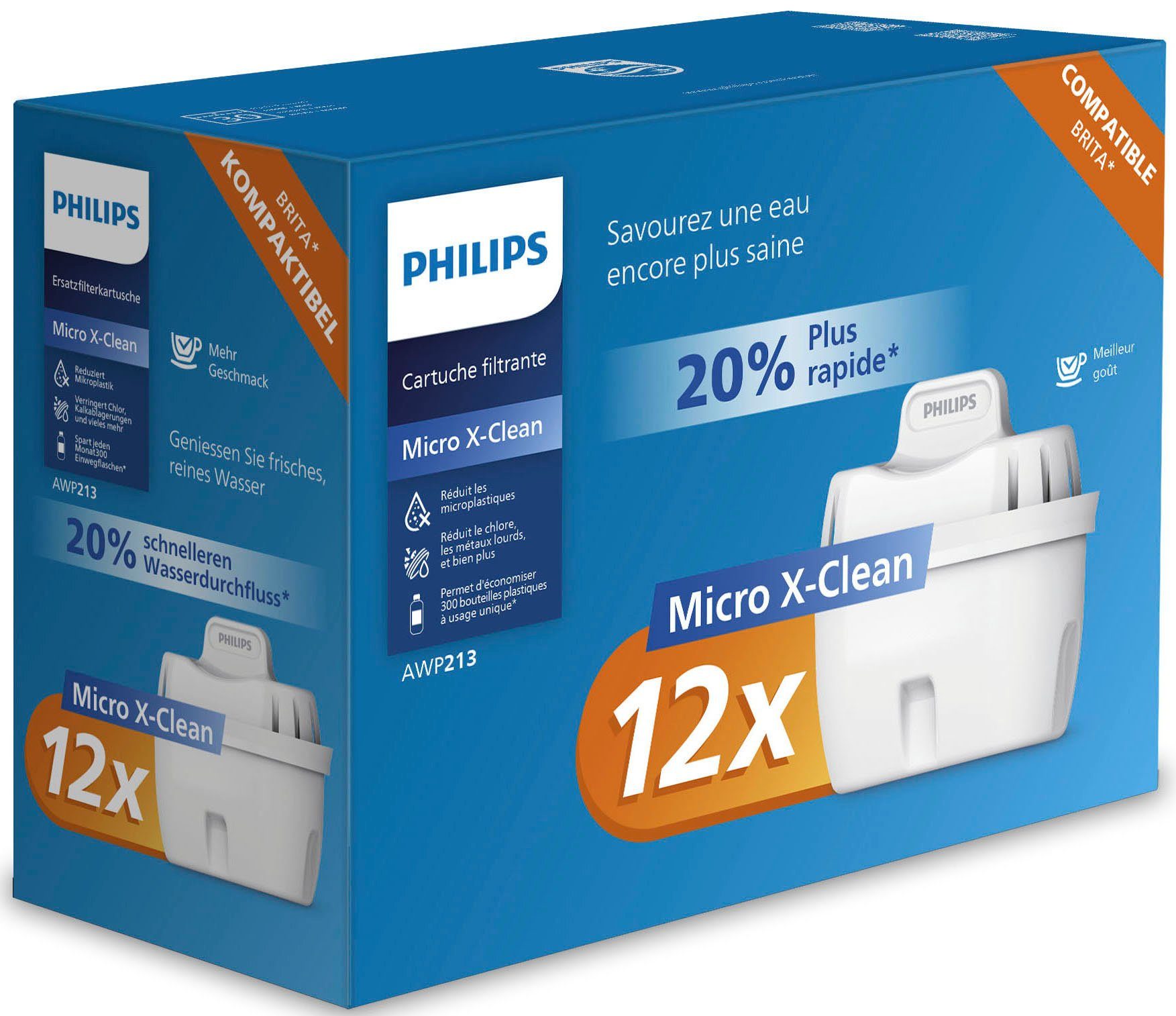 Philips Kalk- und Wasserfilter Micro-X-Clean-Filter, Zubehör für BRITA** MAXTRA**, MAXTRA+**, PerfectFit** und vielen anderen ovalen Filterkannen sowie ovale Philips Filterkannen., 12er Set Kalk- und Wasserfilter
