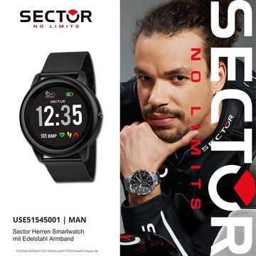 Sector Sector Herren Armbanduhr Analog-Digi Smartwatch, Analog-Digitaluhr, Herren Smartwatch eckig, extra groß (ca. 40,4x45,1mm), Edelstahlarmban