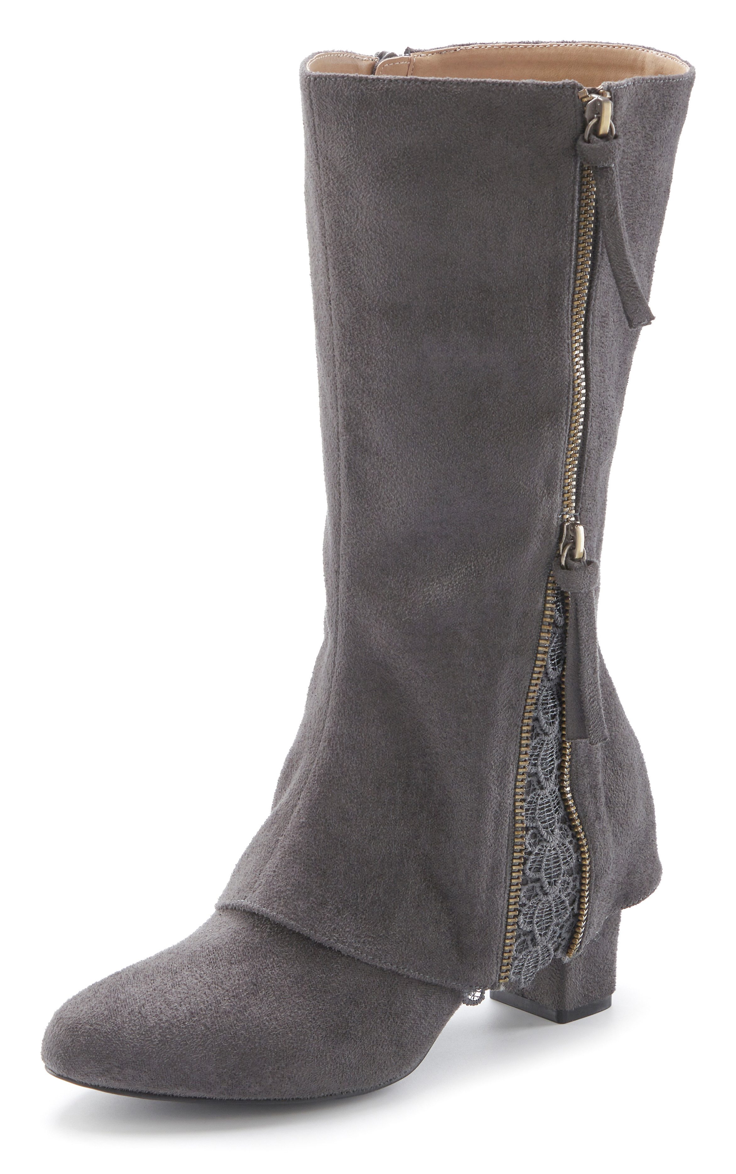 LASCANA Boots, Stiefelette, Stiefel mit raffiniertem Spitzendetail und Zierreißverschluss