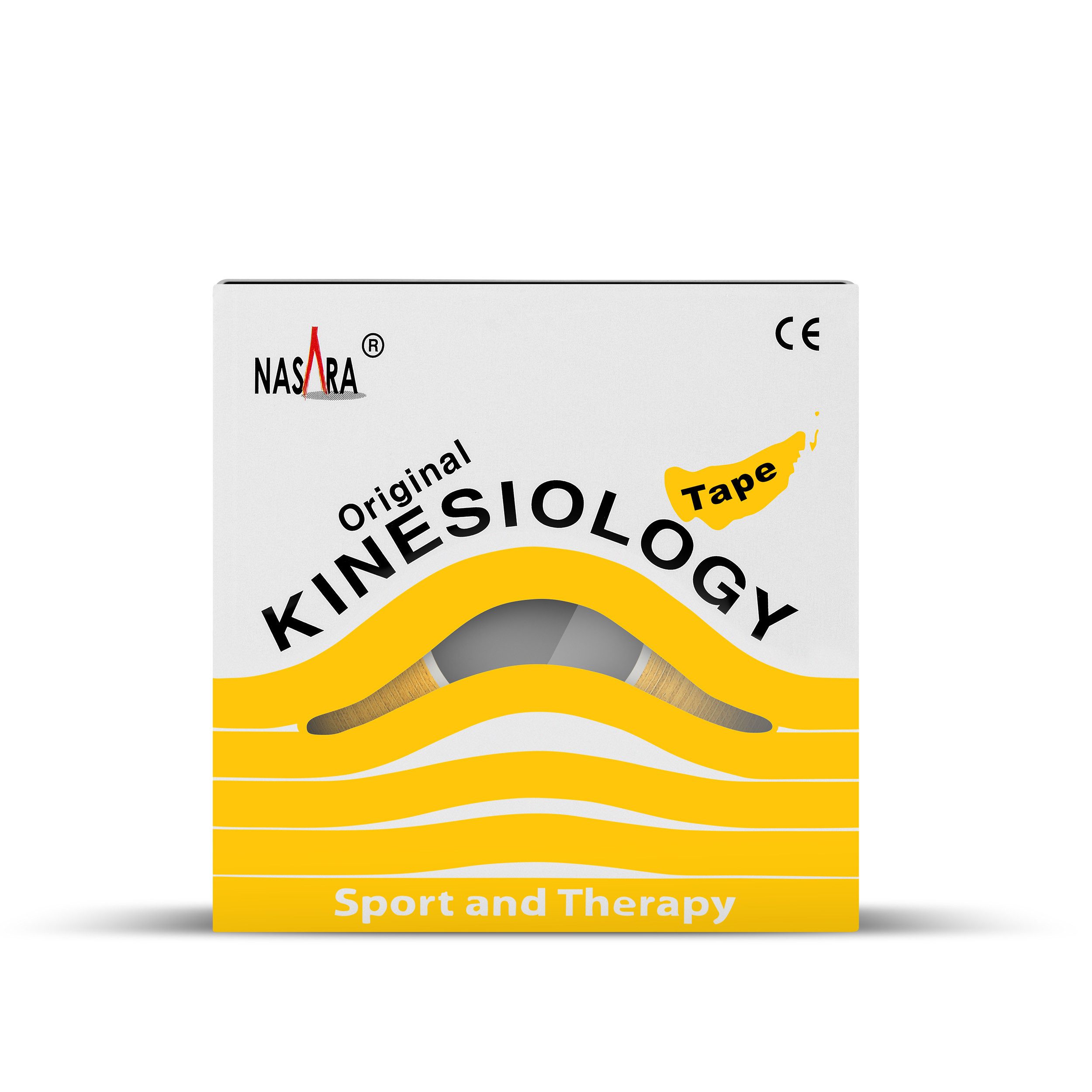 NASARA Kinesiologie-Tape 5m x 5 cm Rolle Sport- und Pysiotape mit langer Haftdauer in Gelb 5m x 50 mm