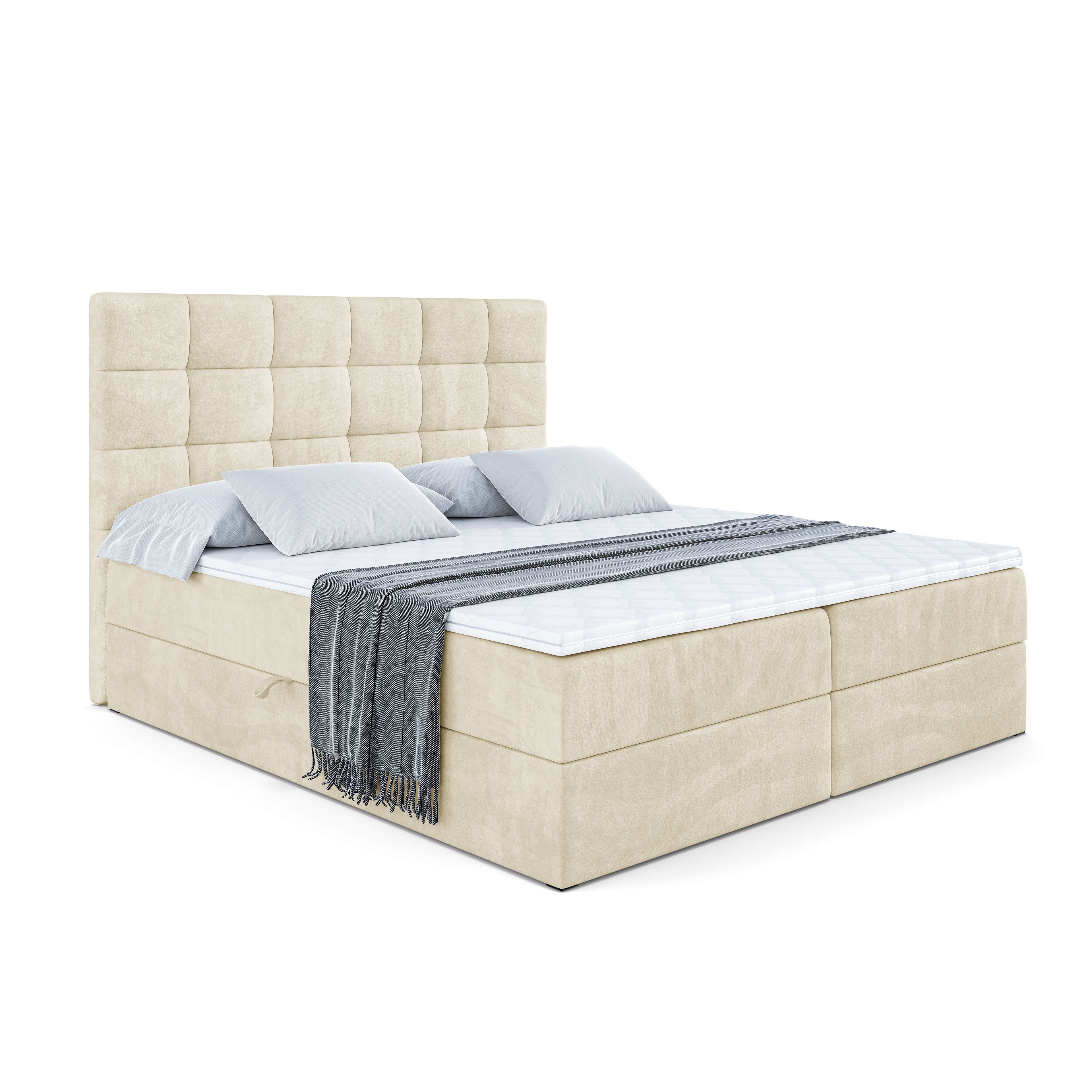 ALTDECOR Boxbett BRUGO (mit Matratze Lattenrost Topper Polsterbett mit Bettkasten Doppelbett), H4 Multipocket / H3 Bonellfederung, Springboxbett Boxspringbett