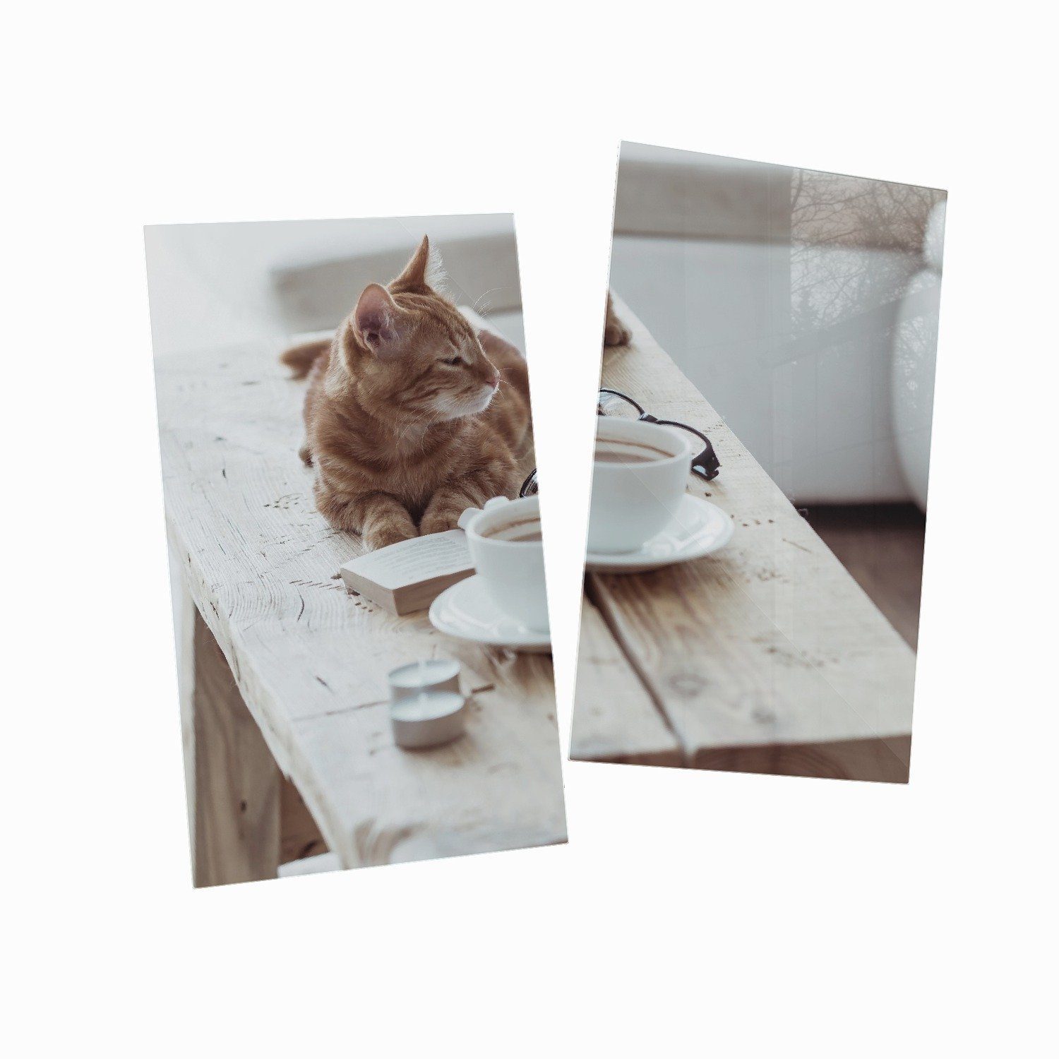 2 (Glasplatte, Herd-Abdeckplatte Noppen), 5mm Größen Süße verschiedene getigerte Kaffee, beim ESG-Sicherheitsglas, tlg., inkl. Katze rot Wallario