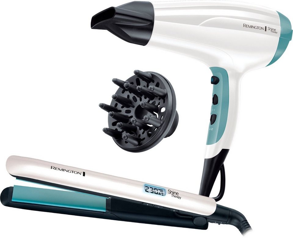 Remington Haartrockner Shine Therapy S8500GP Geschenk-Set, 2300 W, bestehend  aus Haarglätter mit Keramikbeschichtung und Haartrockner