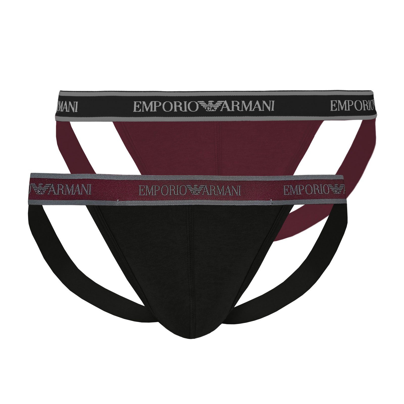 Emporio Armani String Jockstraps Stretch Cotton (2-St) mit doppelt verarbeitetem Frontbereich 12976 grenade / black