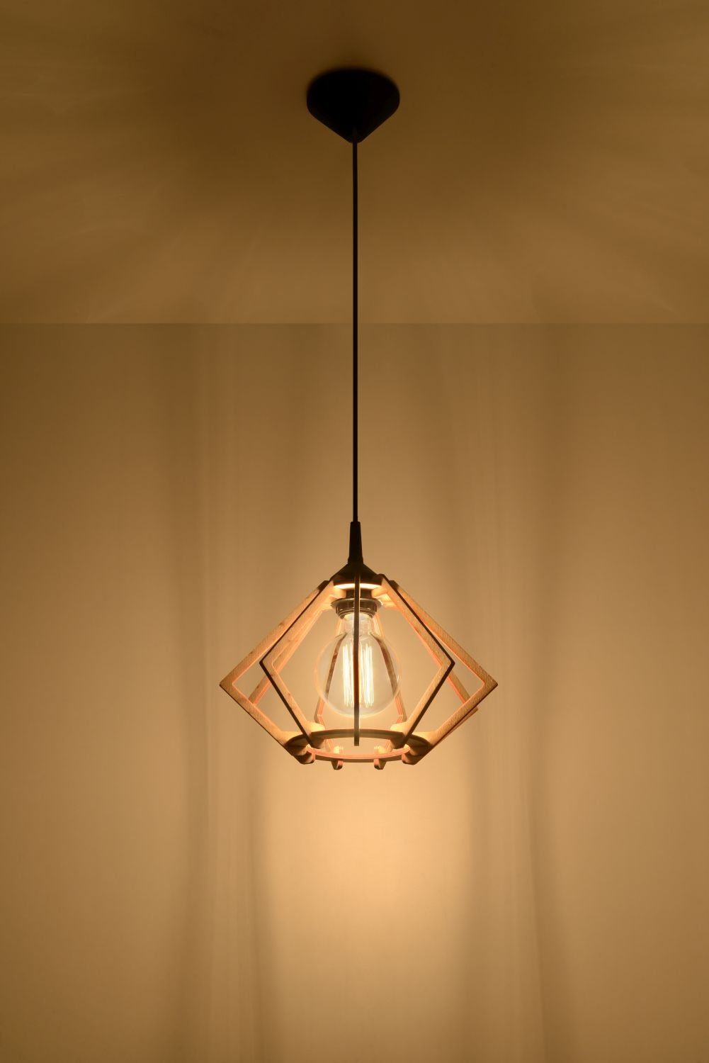 Licht-Erlebnisse Pendelleuchte MARTINIA, ohne Leuchtmittel, Schirm geometrische Hängeleuchte E27 Wohnzimmer Esstisch Holz