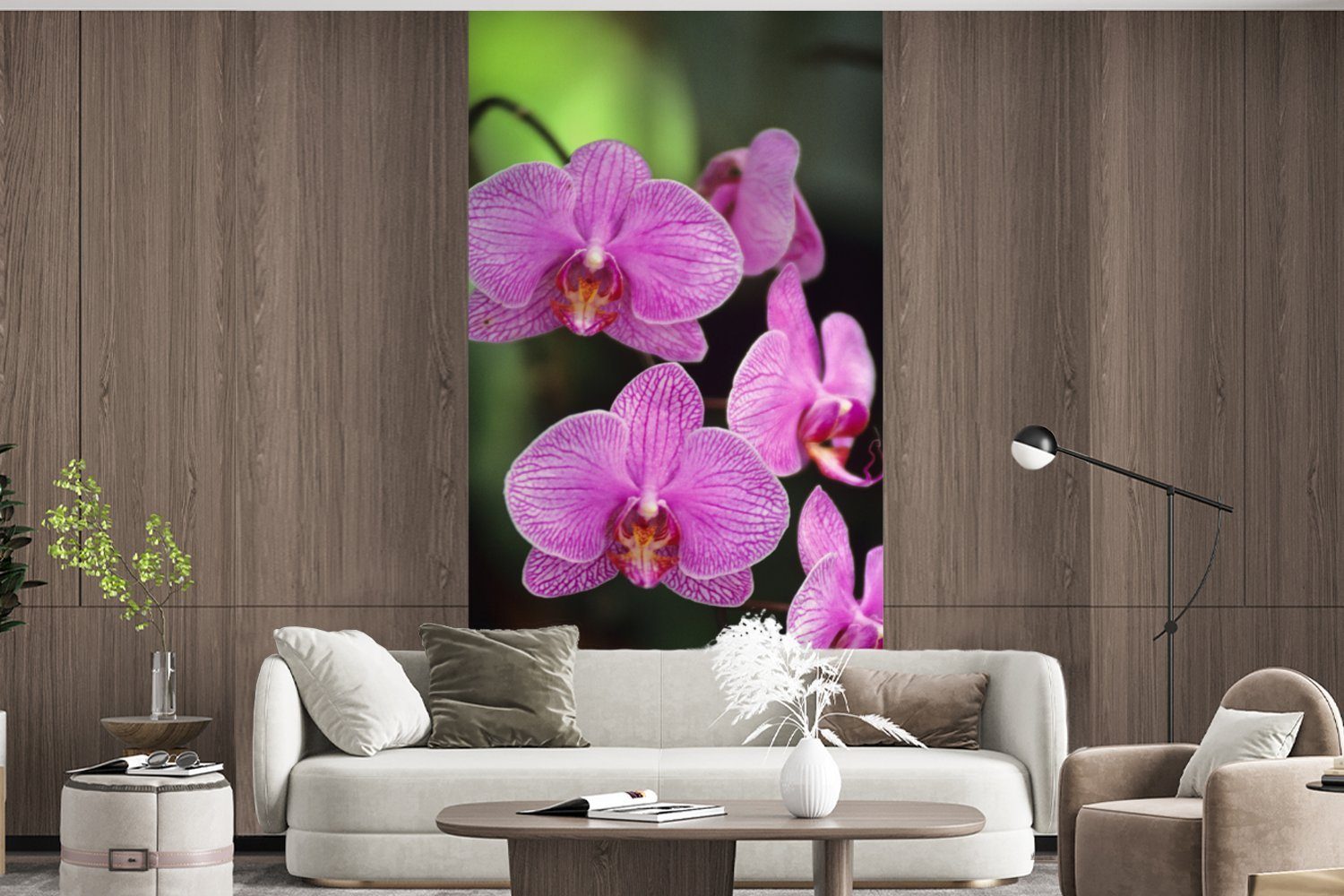 Orchidee, Fototapete Wohnzimmer Fototapete MuchoWow Küche, Rosa Matt, Schlafzimmer St), bedruckt, (2 für Vliestapete