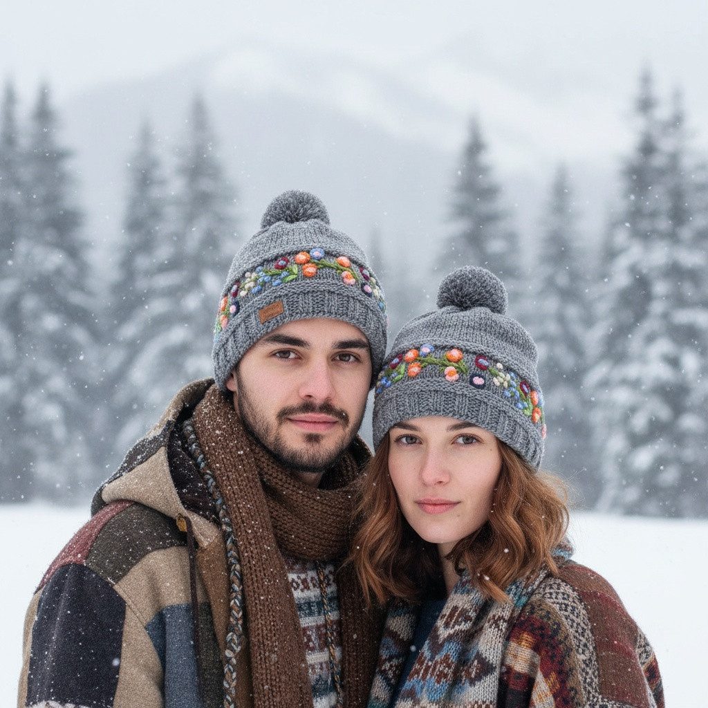 Guru-Shop Strickmütze Bestickte Bommelmütze, Strickmütze aus.. günstig online kaufen