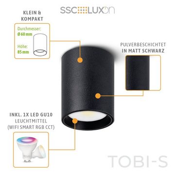 SSC-LUXon Aufbauleuchte TOBI-S Mini Aufbauspot in schwarz mit WiFi RGB LED GU10 Strahler, RGB