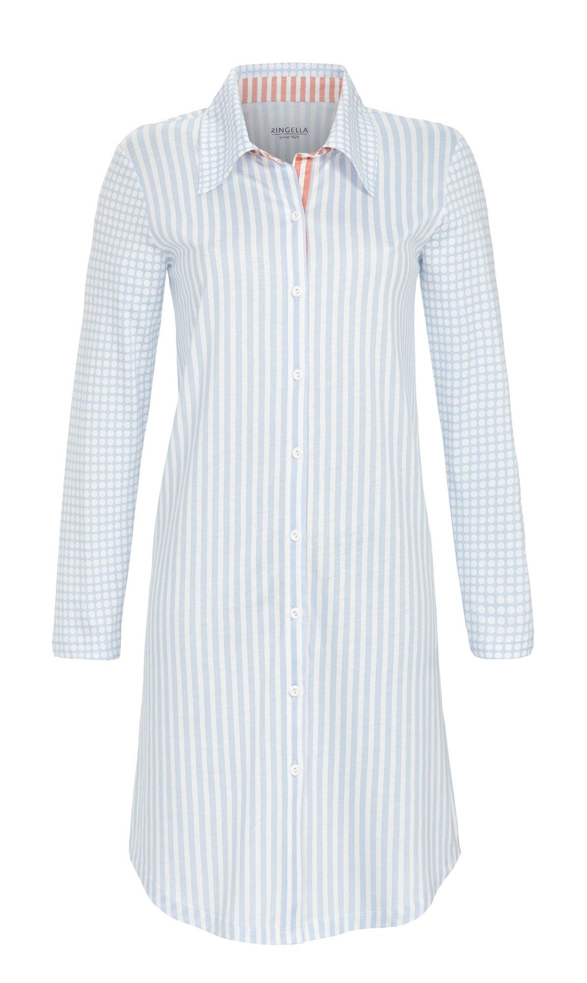 Ringella Nachthemd im Mustermix, durchgeknöpft und mit Kragen 50% Baumwolle 50% Modal