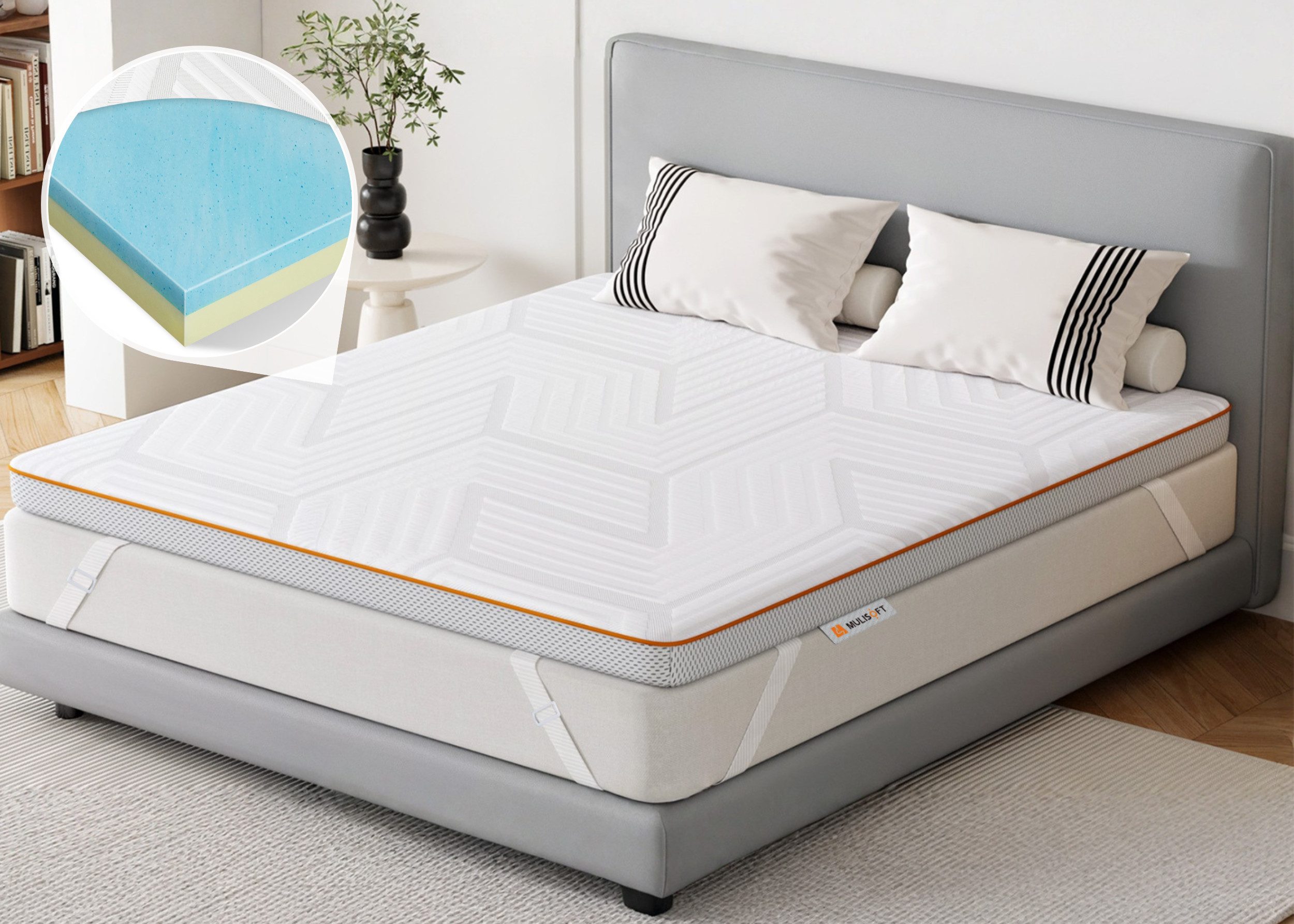 Simloveve, Topper Matratzentopper Gel-Memory-Schaum 7-Zonen-Kaltschaum, 7.5 cm hoch, H3/H4 2-in-1 Komfort-Matratzentopper, (Topper 90x200 cm, 140x200 cm, 180x200 cm), Mattress Topper Für Boxspringbett, Schlafsofa atmungsaktiv Anti-Rutsch