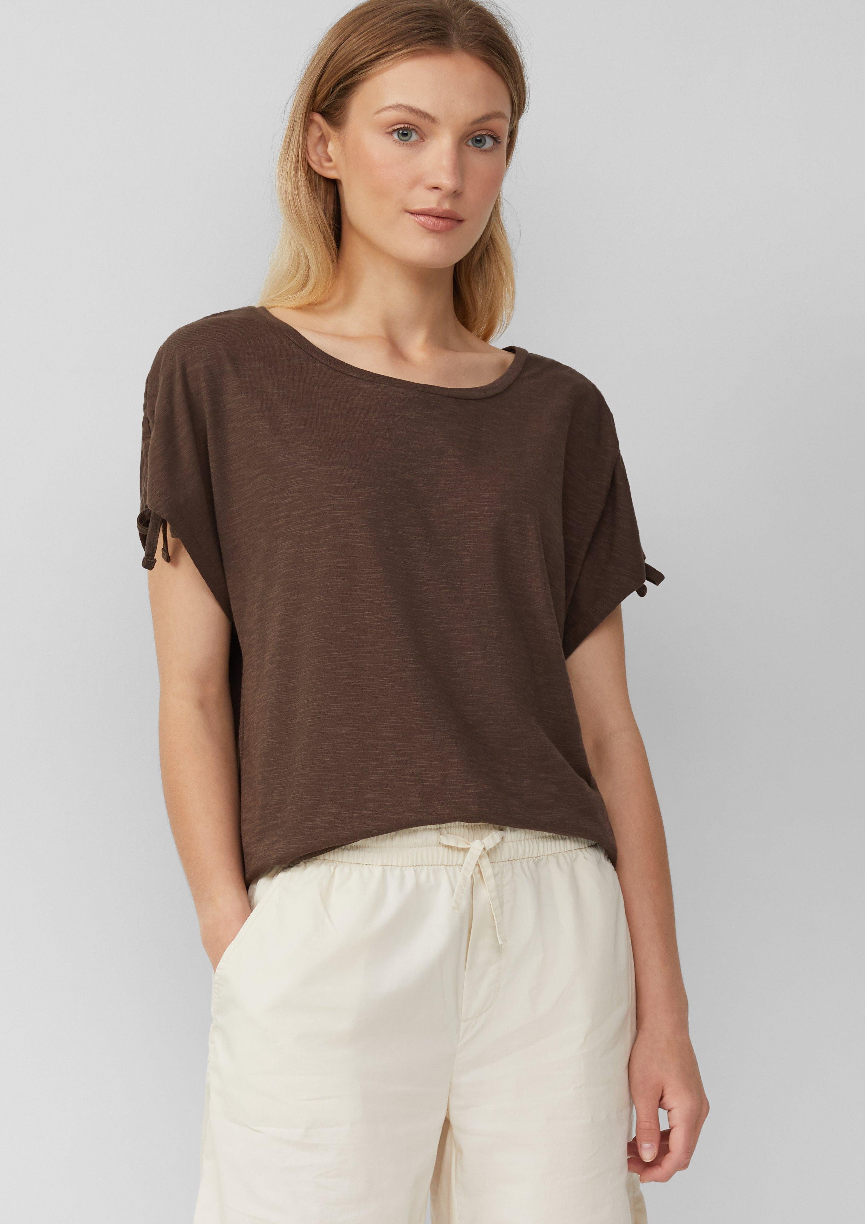 Shirttop T-Shirt mit Flammgarnstruktur und Raffung