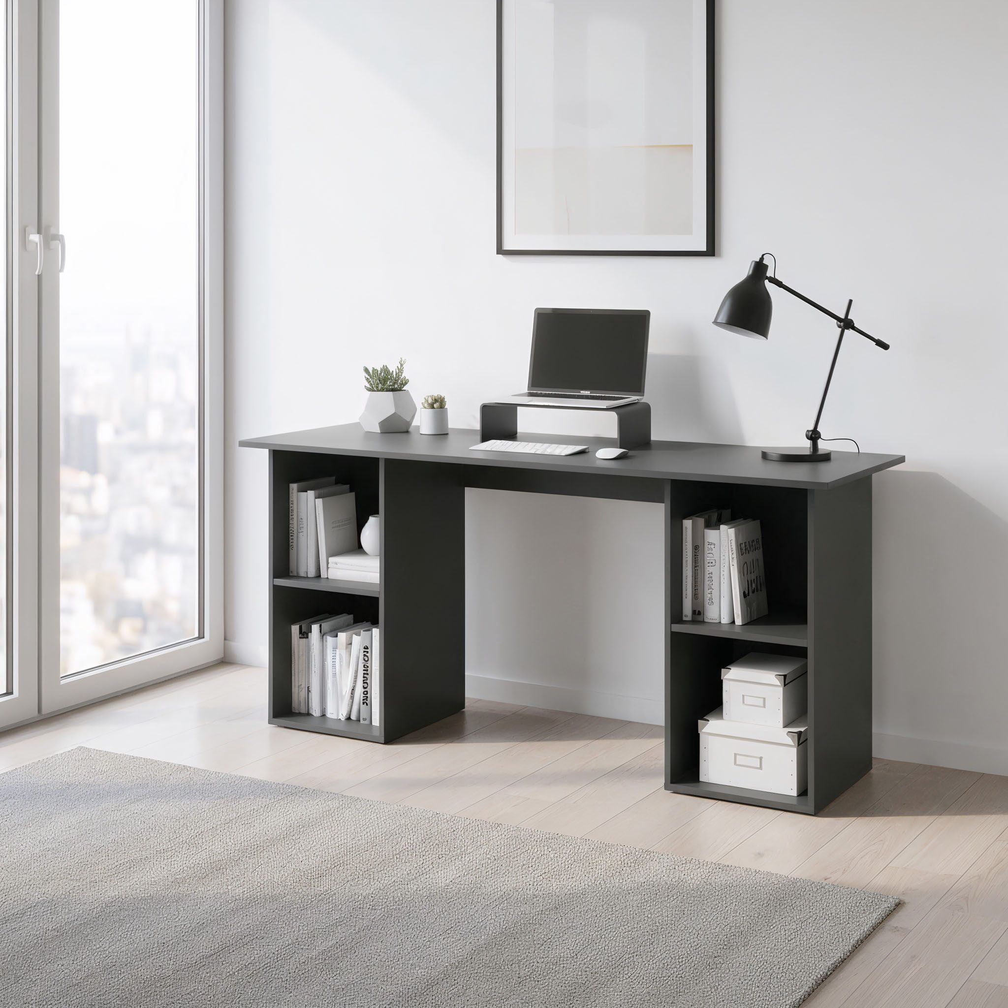 borchardt Möbel Schreibtisch Kai, Regalschreibtisch mit viel Stauraum, Breite 150 cm, Made in Germany