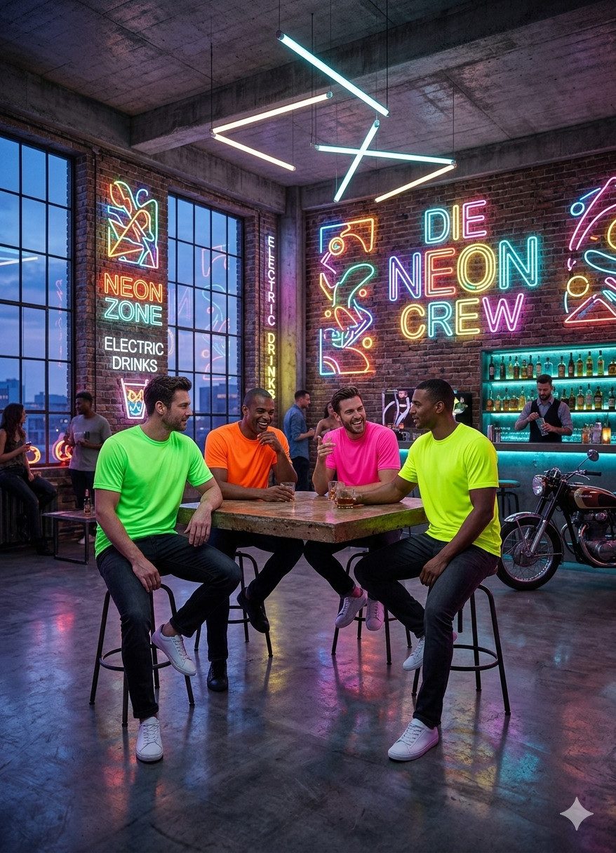 coole-fun-t-shirts T-Shirt NEON T-SHIRT Herren Gr. S- XXL Neongrün, Neongelb, Orange, Pink Neon Leuchtende Farben