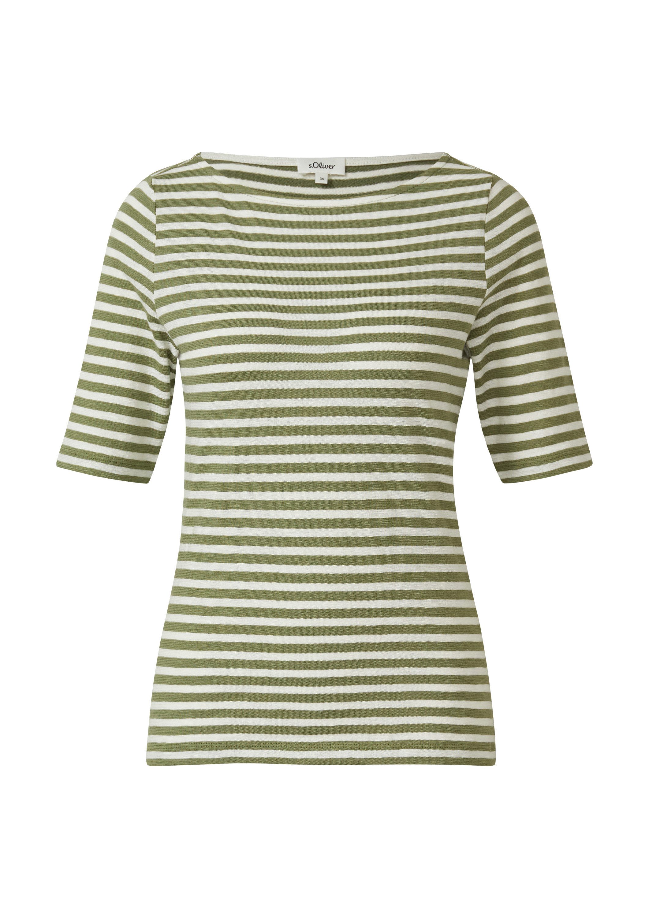 s.Oliver Kurzarmshirt T-Shirt Gestreiftes Halbarmshirt im Slim Fit mit Flam günstig online kaufen