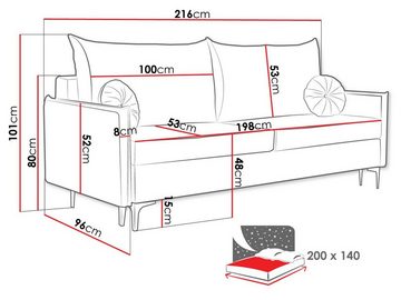 MIRJAN24 Schlafsofa Leon, mit Schlaffunktion und Bettkasten, Metallfüße, Rückenlehne in Form beweglicher Kissen