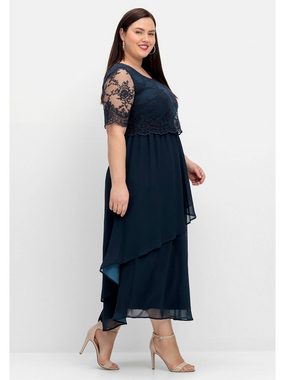 Sheego Abendkleid Große Größen mit besticktem Mesh-Oberteil