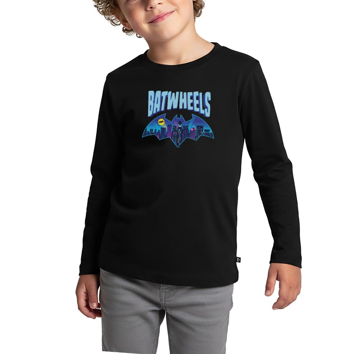 T-Shirt Batwheels Batman-Symbol Mit Skyline Von Gotham Kinder Premium Langarms