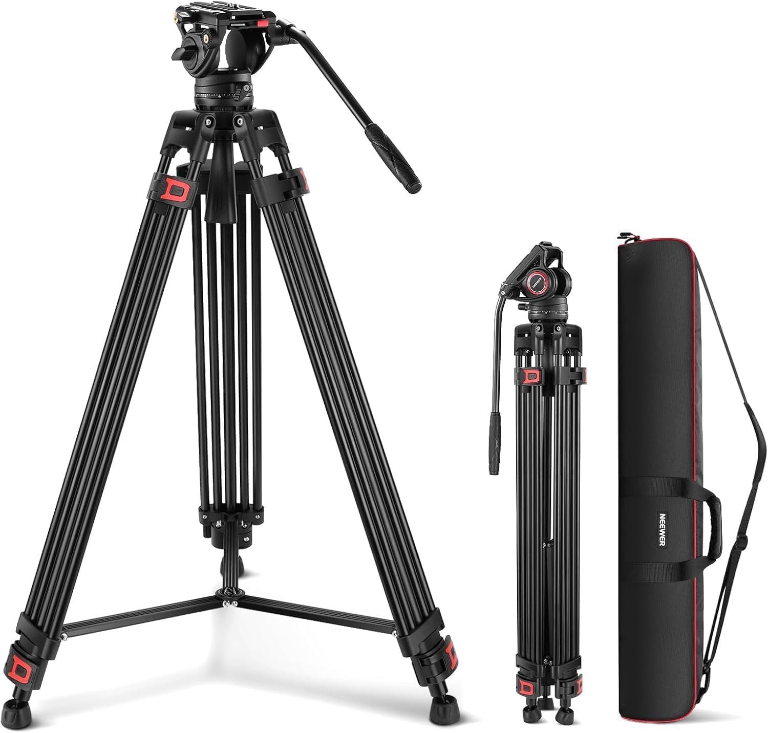Neewer TP74 Videostativ mit Fluidkopf, QR Platte kompatibel mit DJI RS Dreibeinstativ (Höhenverstellbar 86-187 cm, skalierte Basis, für DSLR Kameras)