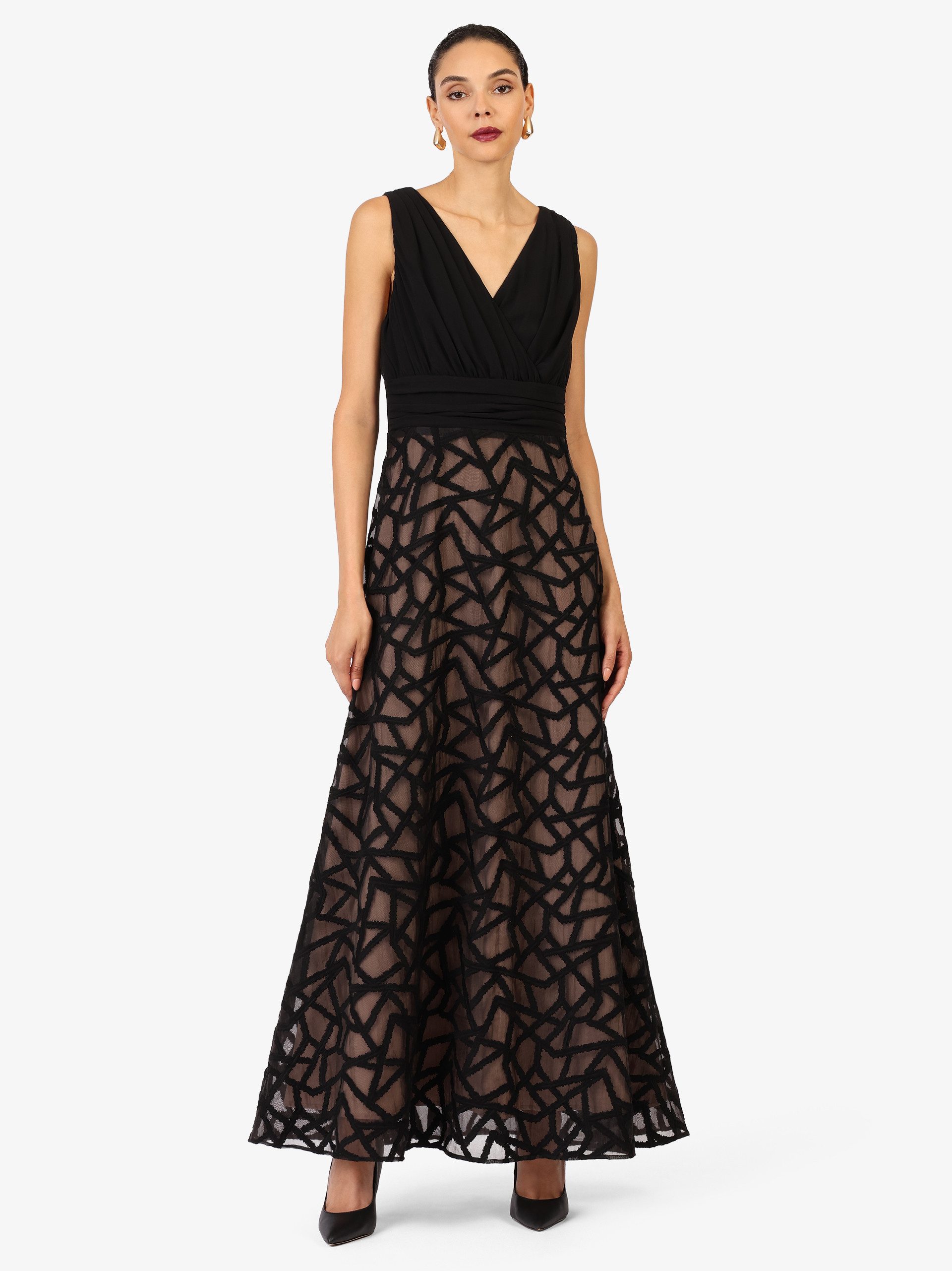 Kraimod Abendkleid mit geometrischer Spitze und Wickeloberteil günstig online kaufen