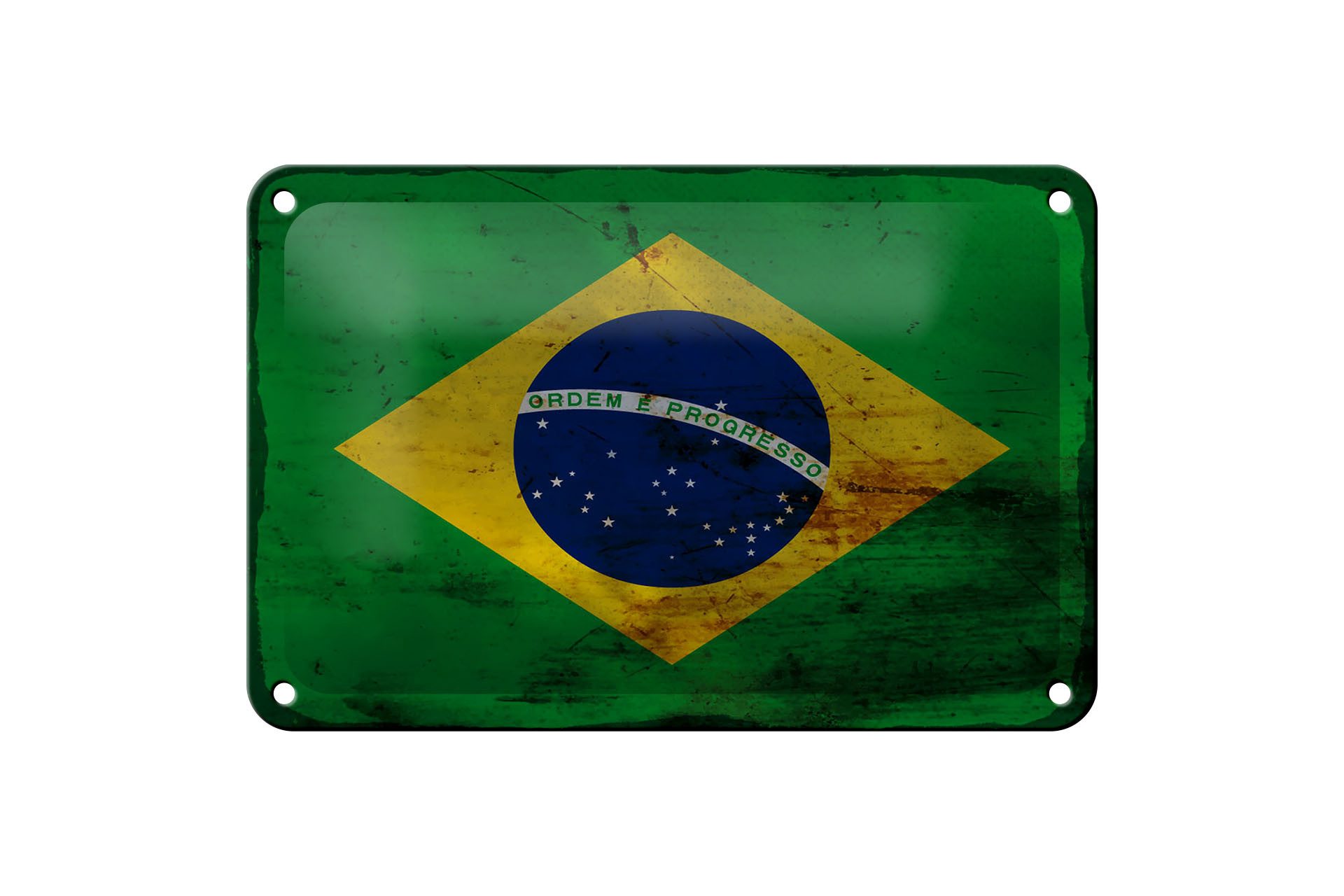 Femer GmbH Metallschild Flagge Brasilien 18x12cm Flag of Brazil Rost, (1 St), gewölbte Oberfläche, abgerundete Ecken, umgeschlagene Kanten