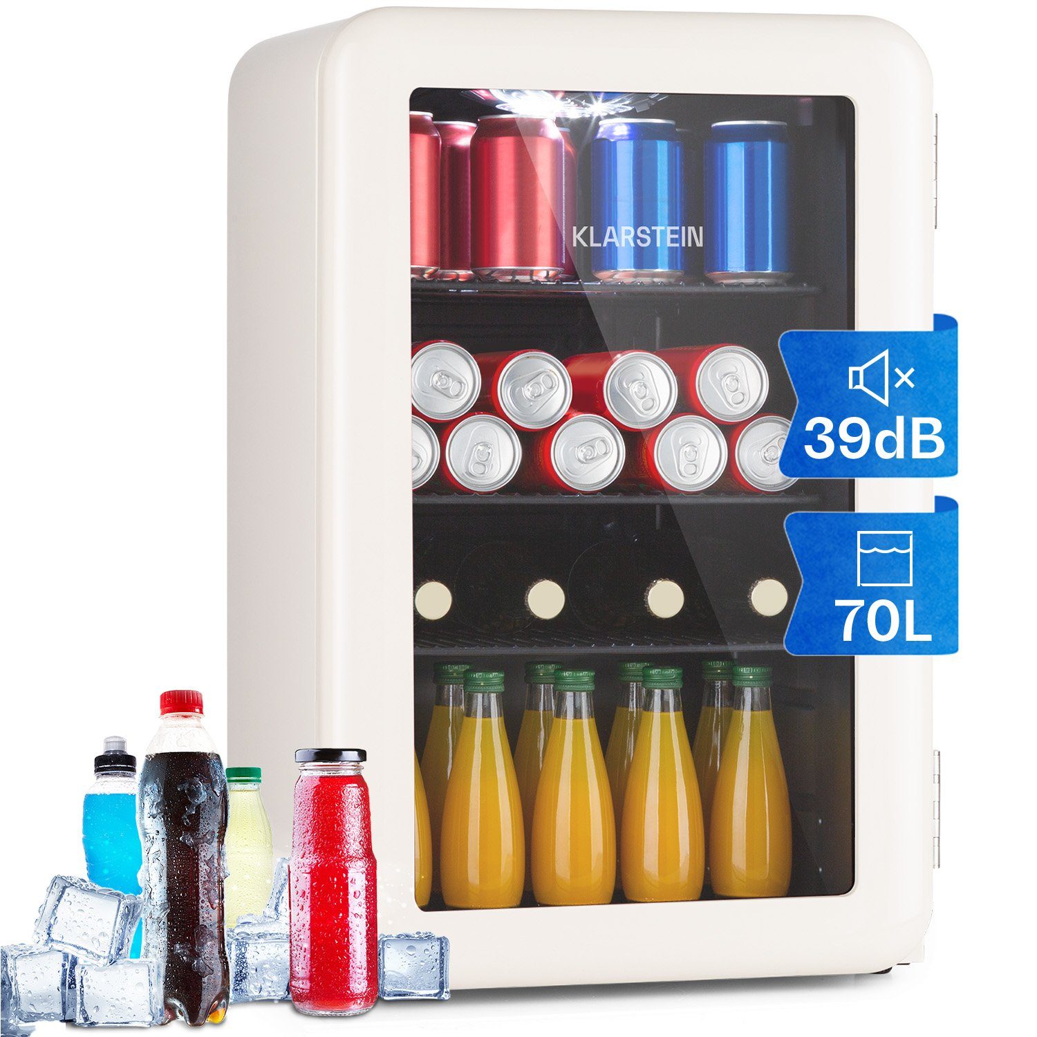 Klarstein Getränkekühlschrank HEA13-PopLife-65L 10040736, 69 cm hoch, 44 cm breit, Bierkühlschrank Getränkekühlschrank Flaschenkühlschrank mit Glastür