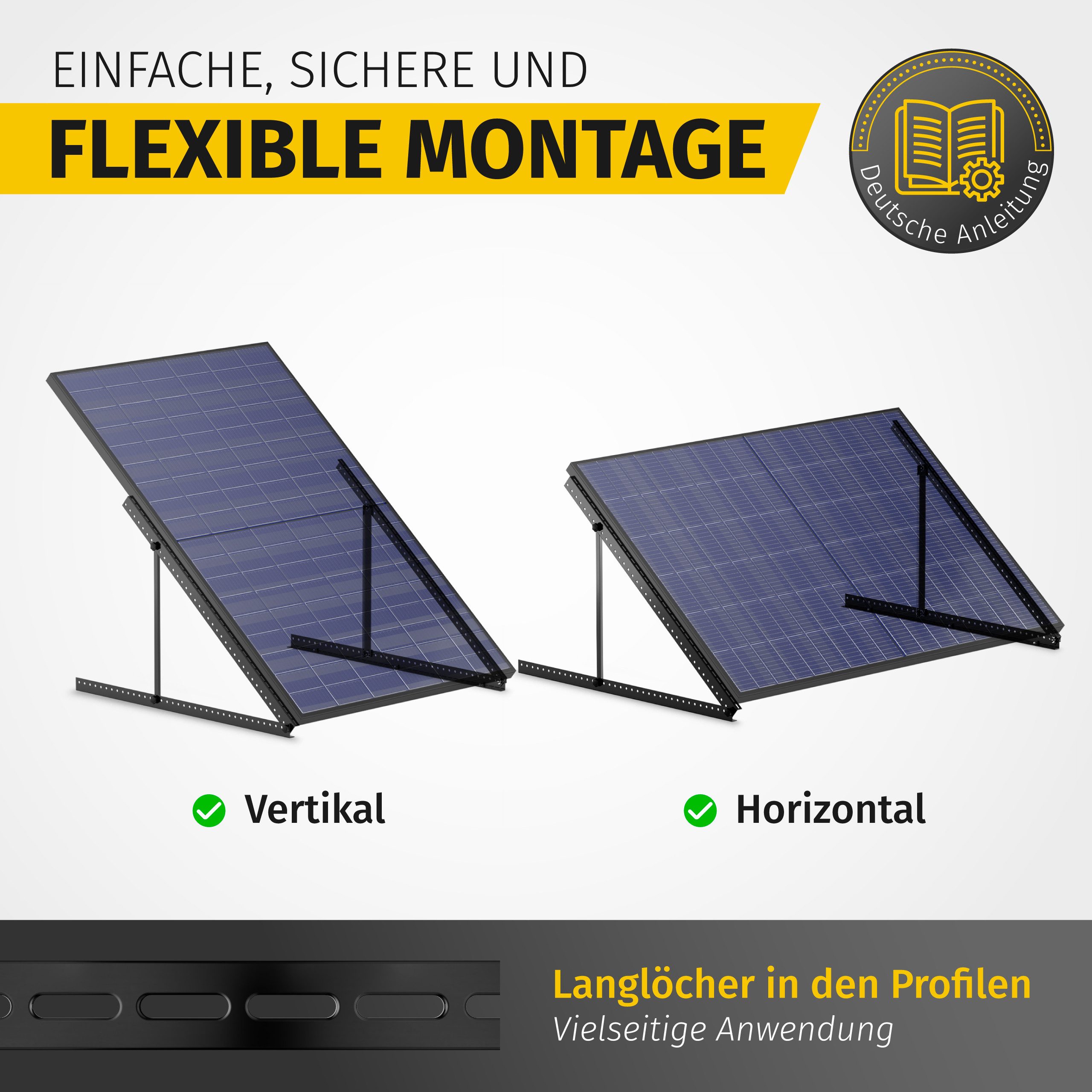 avoltik Solarmodul-Halterung Solarmodul Halterung für Flachdach Wand 0°-90° Alu Aufständerung, (Solarmodul Halterung für Flachdach Wand 0°-90° Alu Aufständerung – Bild 5 von 5