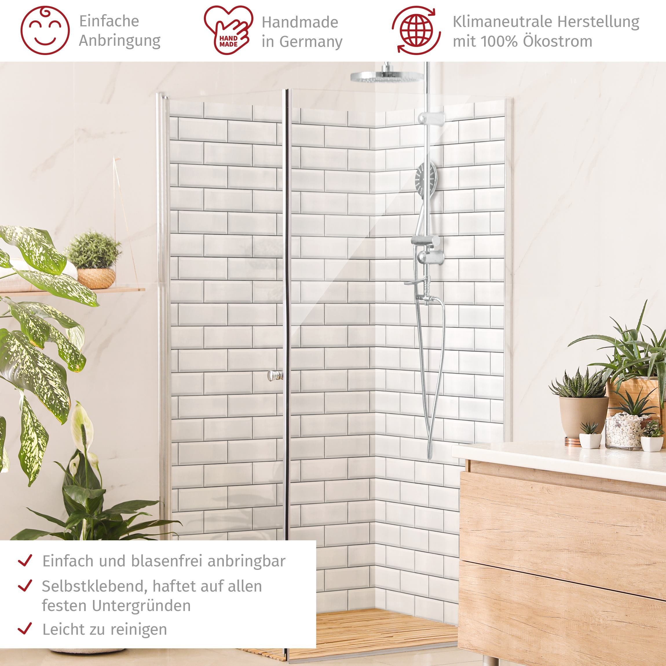 Thumbnail - Bilderdepot24 Badrückwand Fliesenoptik weiß Badrückwand ohne Bohren Dusche Muster, (2-tlg., Hart-Folie Premium matt 0,61...