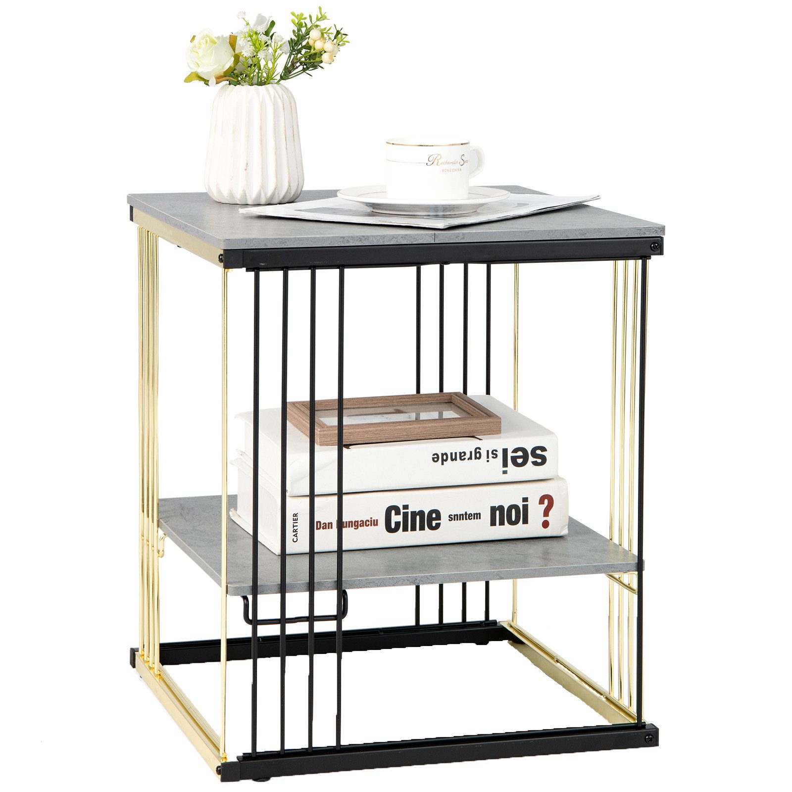 COSTWAY Beistelltisch, Marmor, mit abnehmbarer Ablage, Metall, 39x39x45cm günstig online kaufen