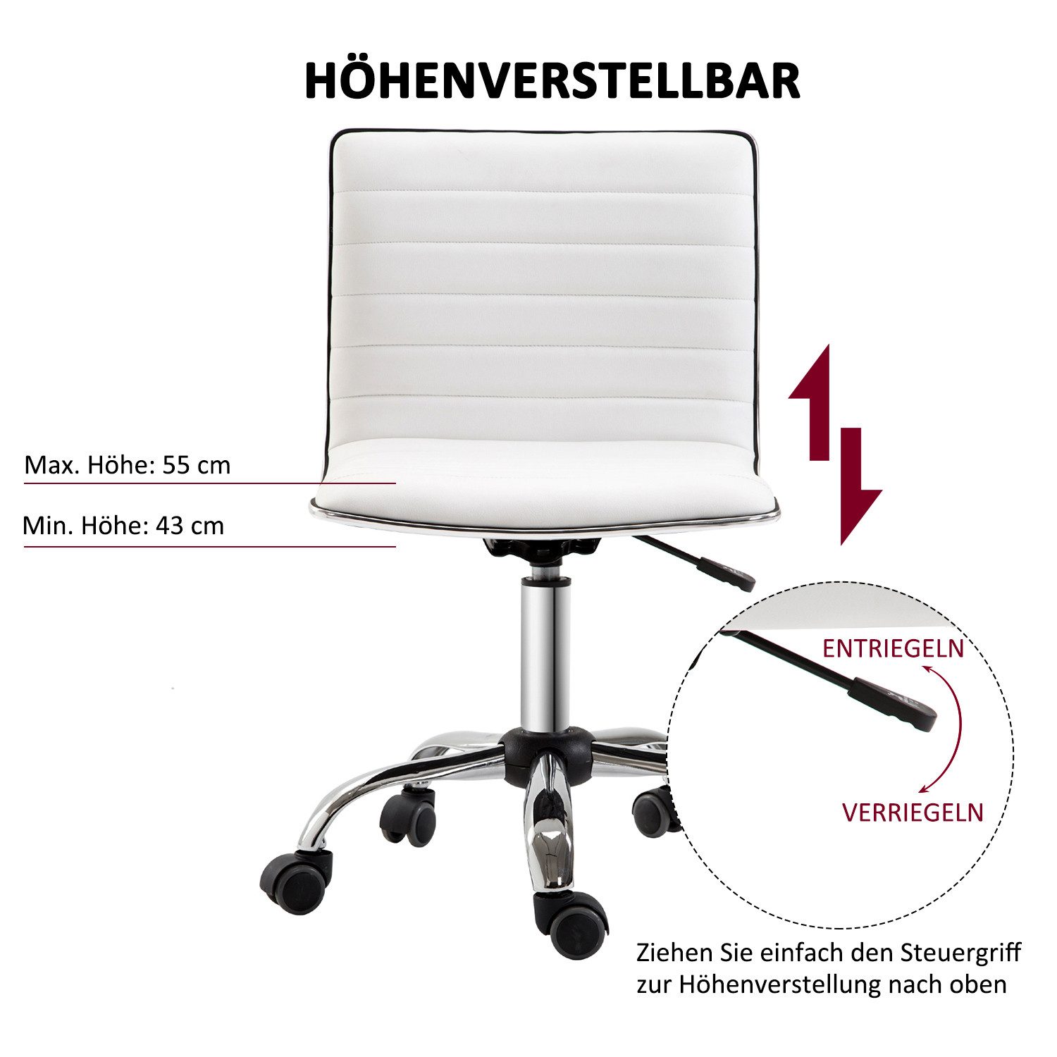 SeedWave Bürostuhl Höhenverstellbarer Kunstleder Drehstuhl/Salonstuhl mit Rückenlehne, Komfort-Schaumstoff, 5 Nylonrollen, stabile Fußkreuz