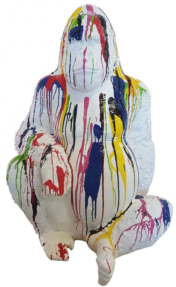 Casa Padrino Skulptur Designer Deko Skulptur Gorilla Affe Weiß / Mehrfarbig H. 110 cm - Deko Tierfigur - Wetterbeständige Gartendekofigur