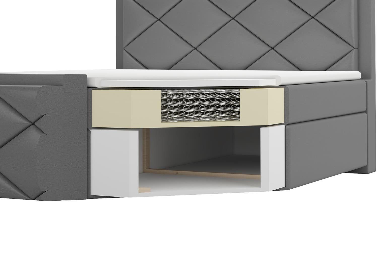 A&J MöbelLand GmbH Boxspringbett SAXI mit Bettkasten, Topper und gepolstertem Kopfteil. (Boxspringbett mit Bettkasten und gepolstertem Kopfteil. Inclusive Topper!, TOP ANGEBOT), Länge 216 cm Höhe 106 cm