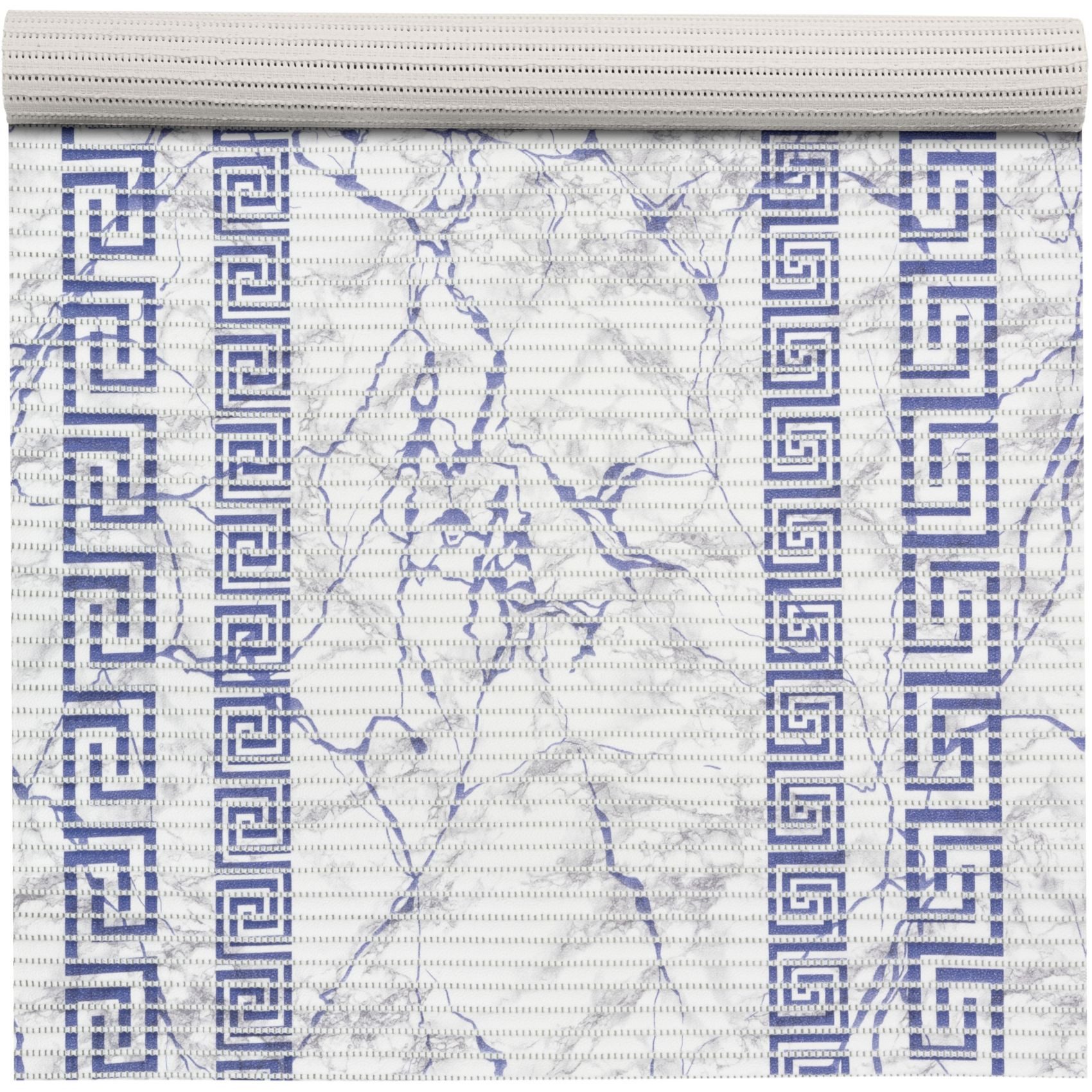 ANRO Schaum-Badematte Griechisch-Mäander Rutschfeste Weichschaummatte mit Drainage, Höhe 5 mm, strapazierfähig, Drainage Effekt, Rillen, wasserdurchlässig, rutschhemmend, pflegeleicht, Weich, fußbodenheizungsgeeignet, schnell trocknend, Rutschhemmend, mit Drainagelöchern, Praktisch, PVC, Rechteckig, Badteppich Weichschaum 100x65cm Marmor Mäander Blau