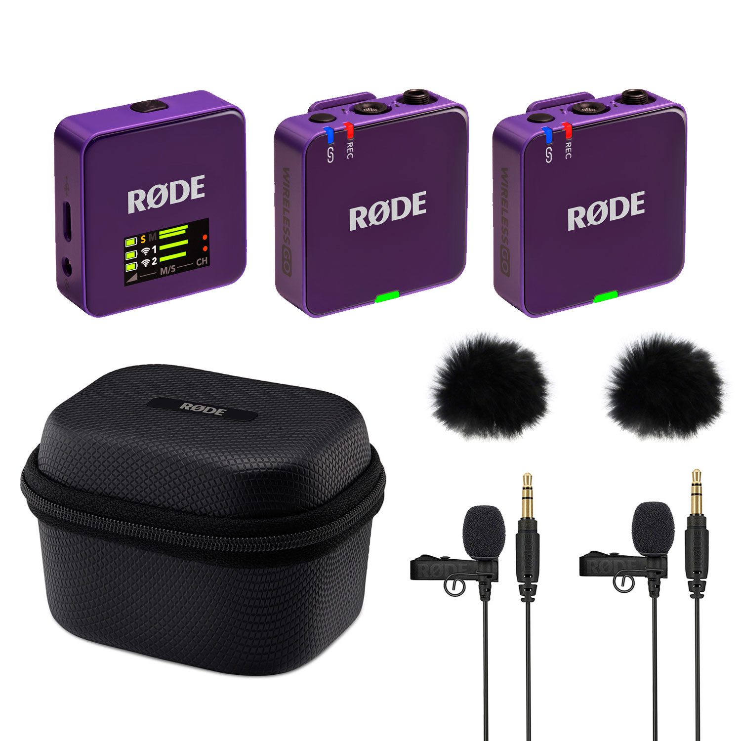 Rode Wireless GO Gen 3 PU mit Charge Case + 2x Lavalier GO und 2x WS05 Digitales Aufnahmegerät