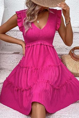 FIDDY A-Linien-Rock Damen einfarbiges süßes Kleid V-Ausschnitt Freizeitkleid ärmelloses