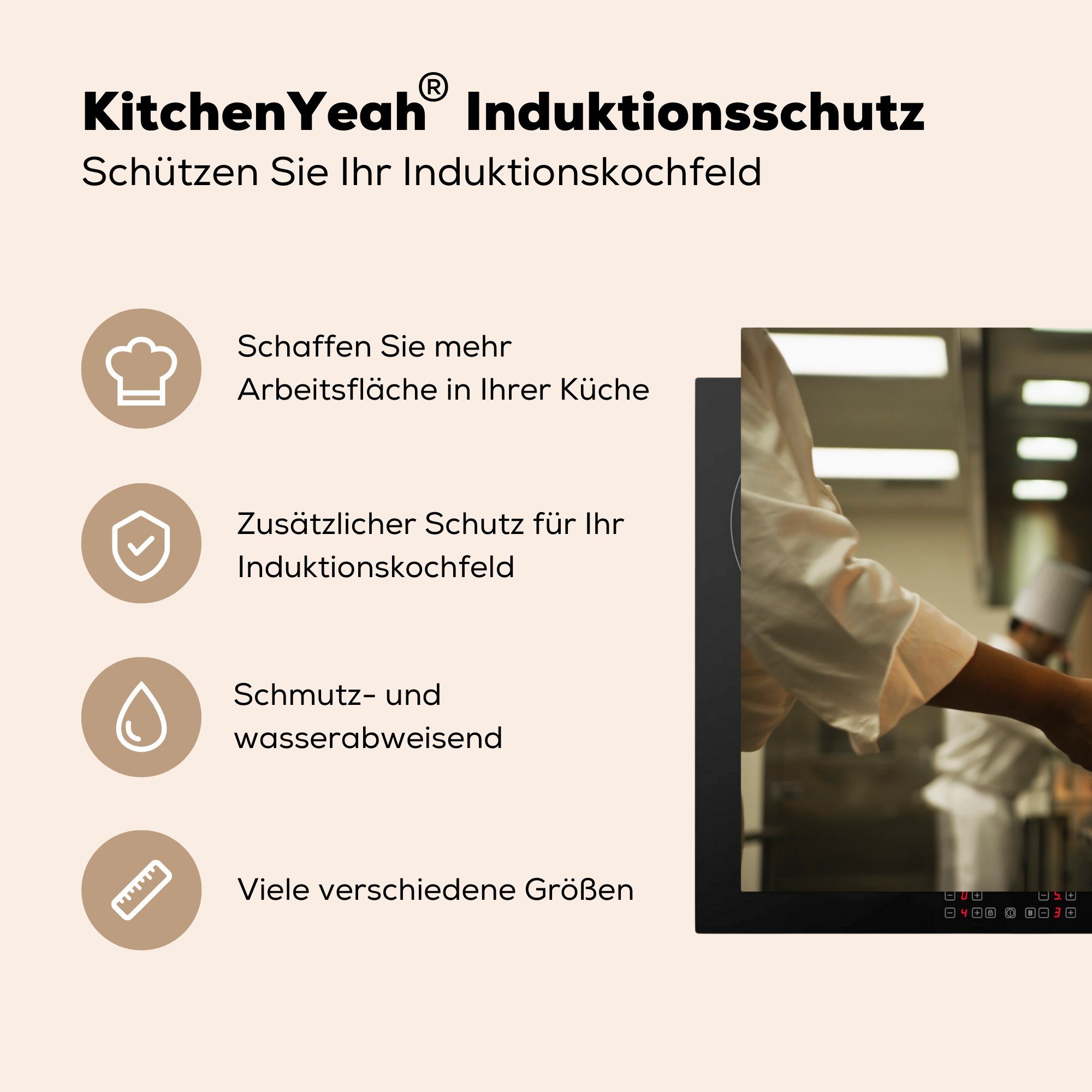 cm, Pfanne, die tlg), Koch Induktionskochfeld Herdblende-/Abdeckplatte 81x52 (1 Vinyl, Schutz küche, für MuchoWow Ceranfeldabdeckung brennende hält
