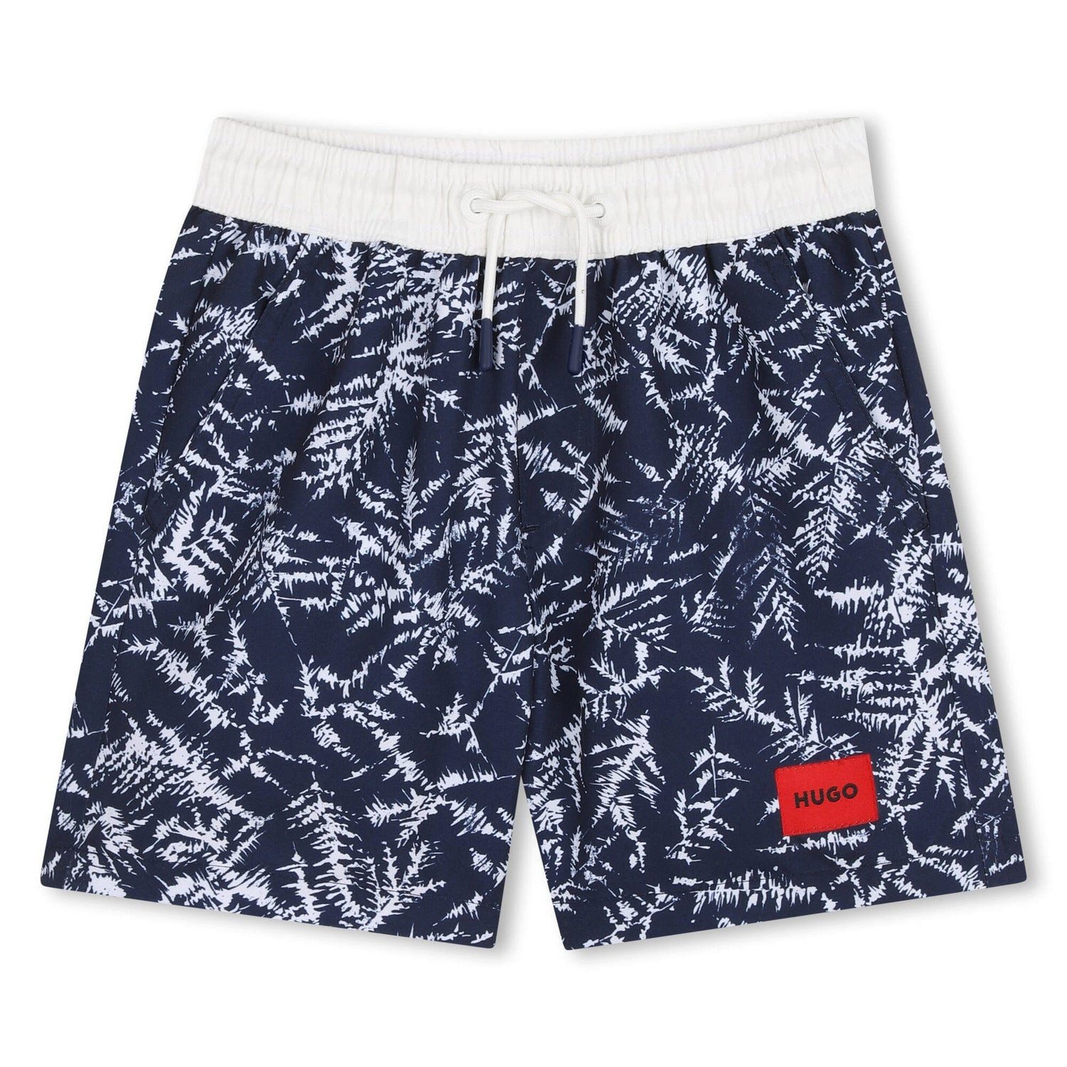 HUGO Badeshorts HUGO Kidswear Bade-Shorts mit Print – Hellblau/Weiß