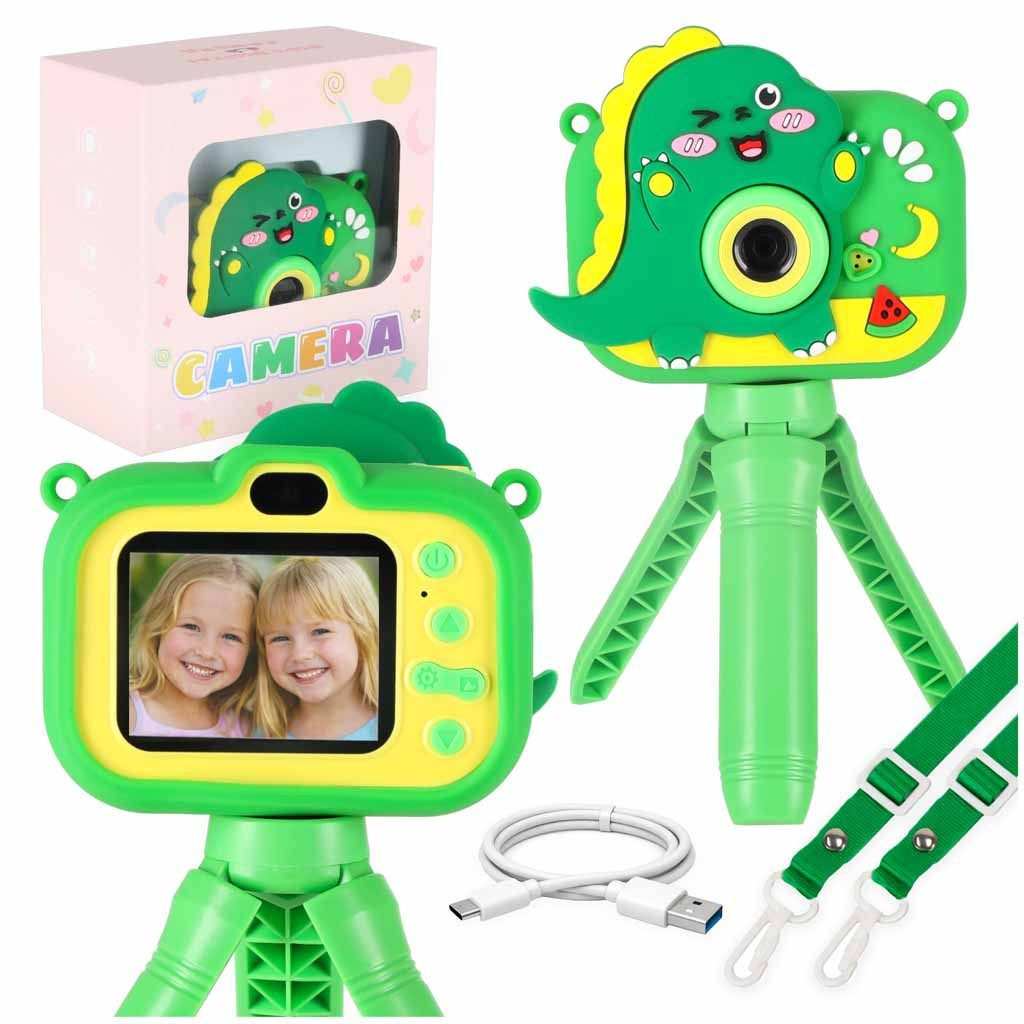 Ikonka Kinder-Digitalkamera 1080P mit Stativ, Dualkamera & Spielen Kinderkamera (8 MP, inkl. Kinderkamera Set mit Stativ und 8GB Speicherkarte, 1080P Kinderkamera mit Dualkamera Stativ 8GB Spielen und Silikon)