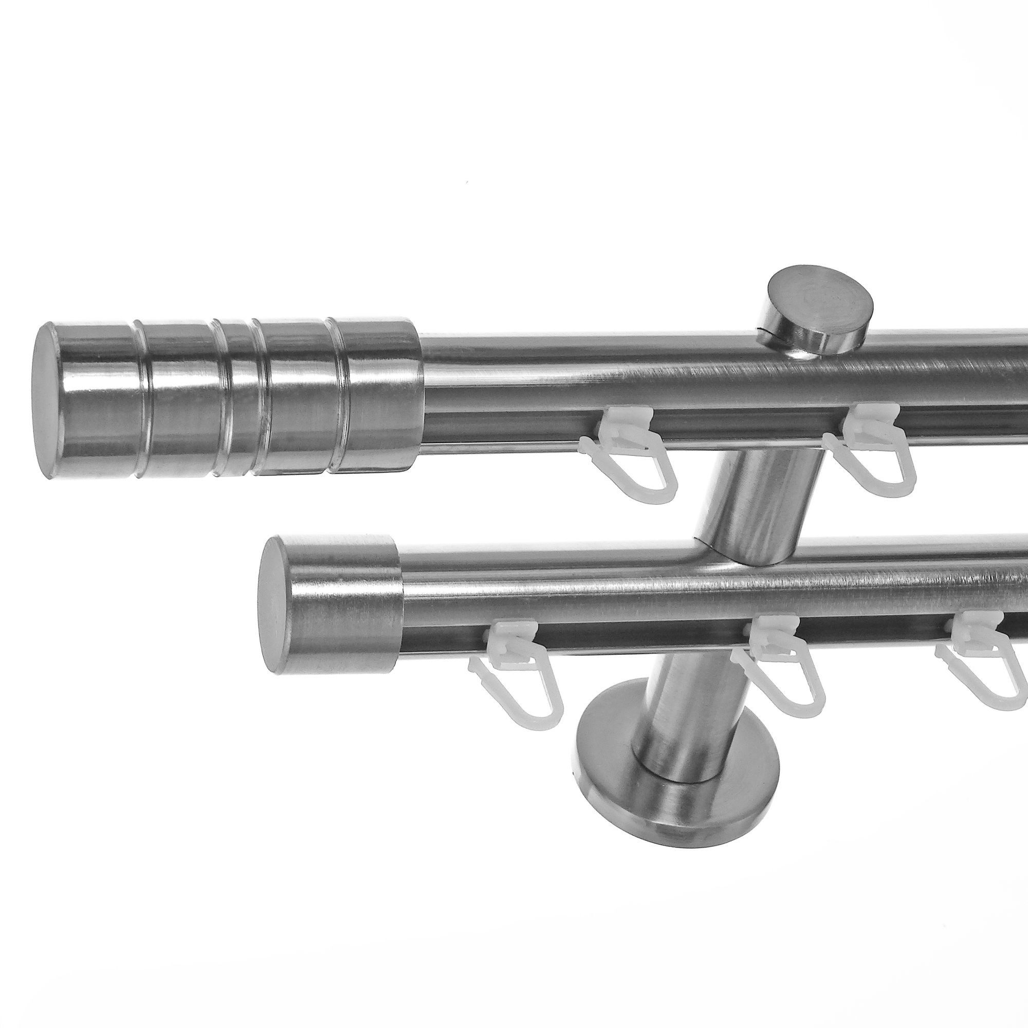 BASIT Gardinenstange Innenlauf Edelstahloptik 20mm mit Wandträgern 200 cm E34, Ø 20 mm, 2-läufig, verschraubt, Aluminium, H40 200 cm E34 Zylinder