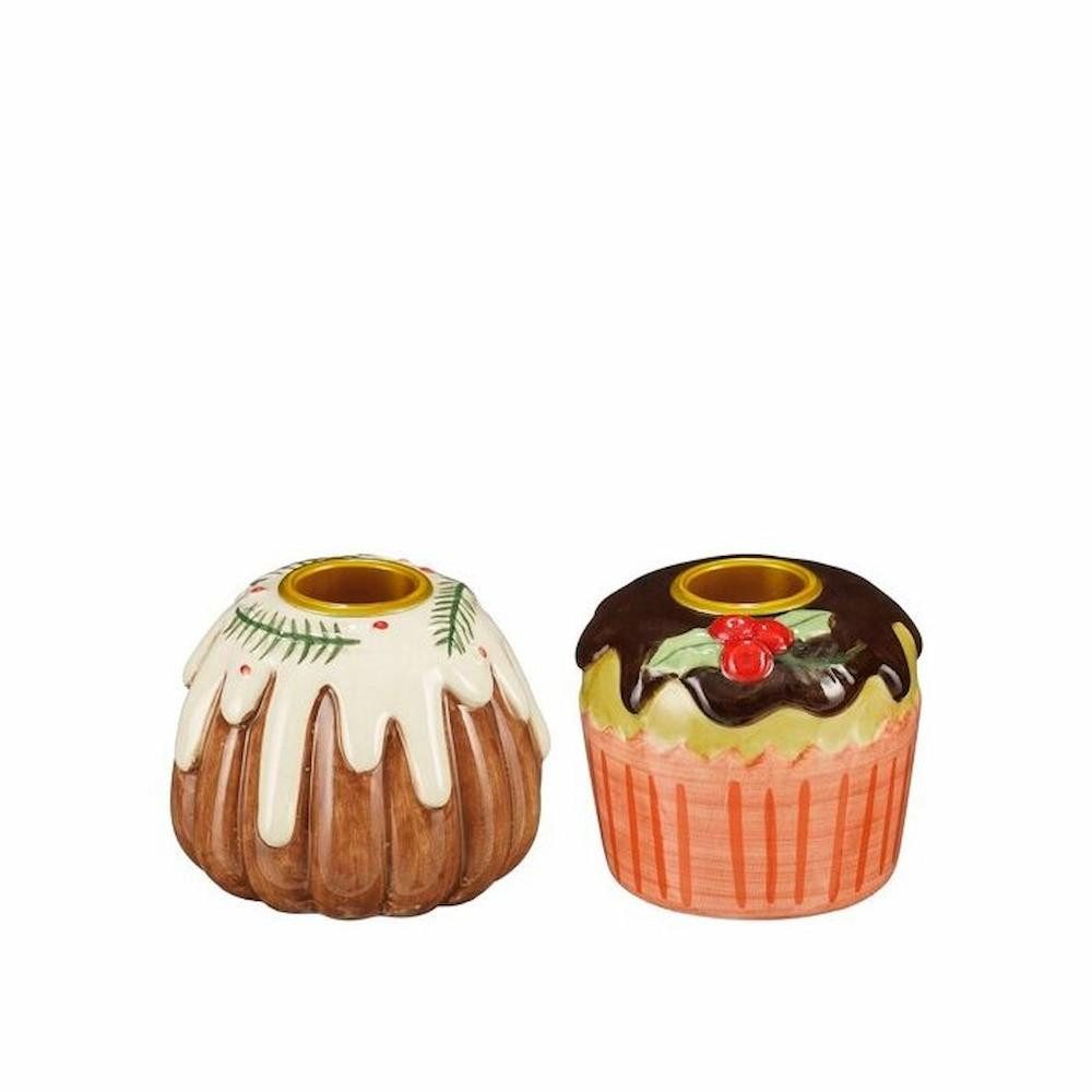 Mica Decorations Kerzenhalter Törtchen; Cupcake und Gugelhupf weihnachtliche dekoriert Duo Set (1 St), 2 Törtchen im Set