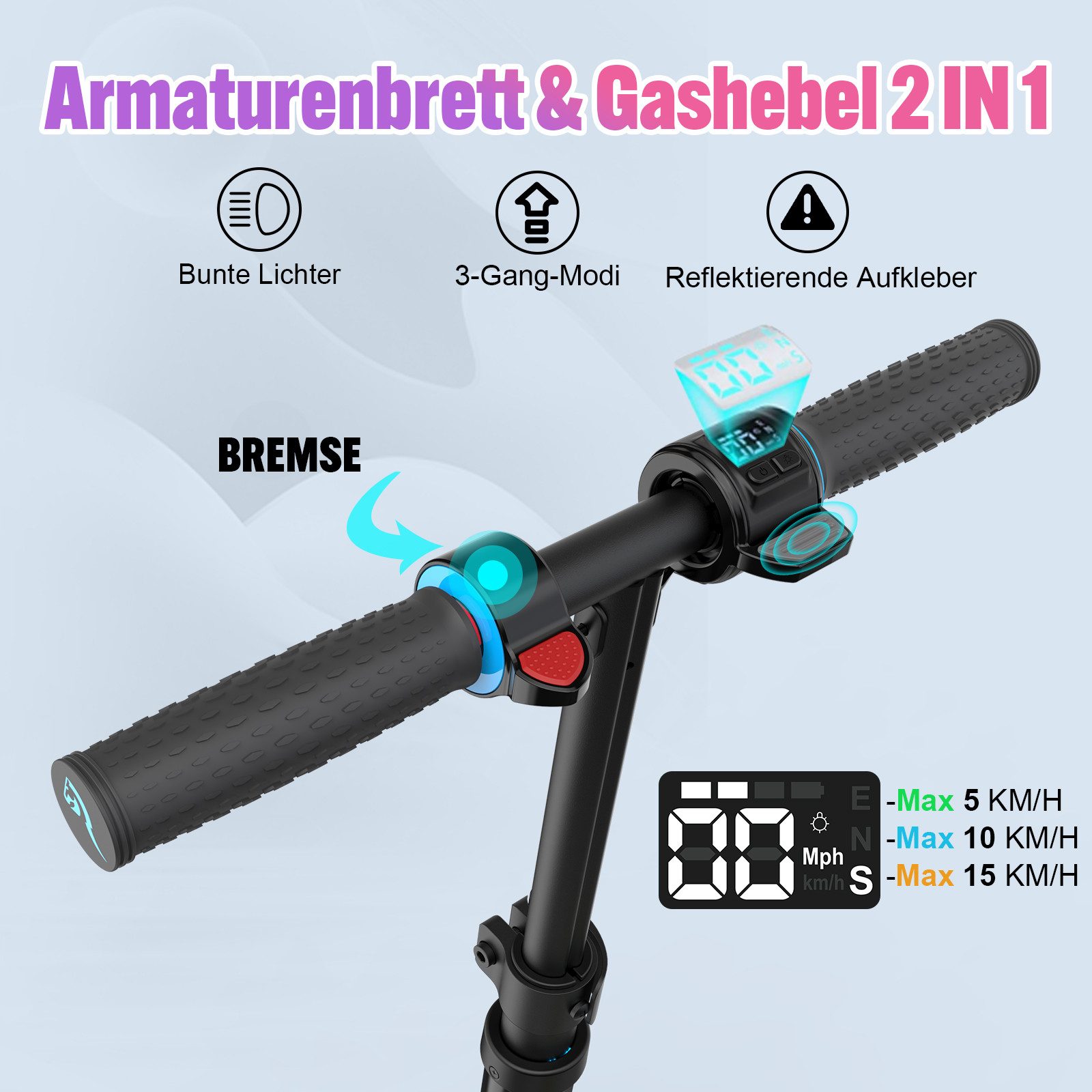 EVERCROSS TECH Elektro-Kinderroller EV06C 6.5'' Faltbarer E Scooter für Kinder 6-12 Jahren, bis zu 8 km, max 15KM/H, LED Display, Bunte Leuchten