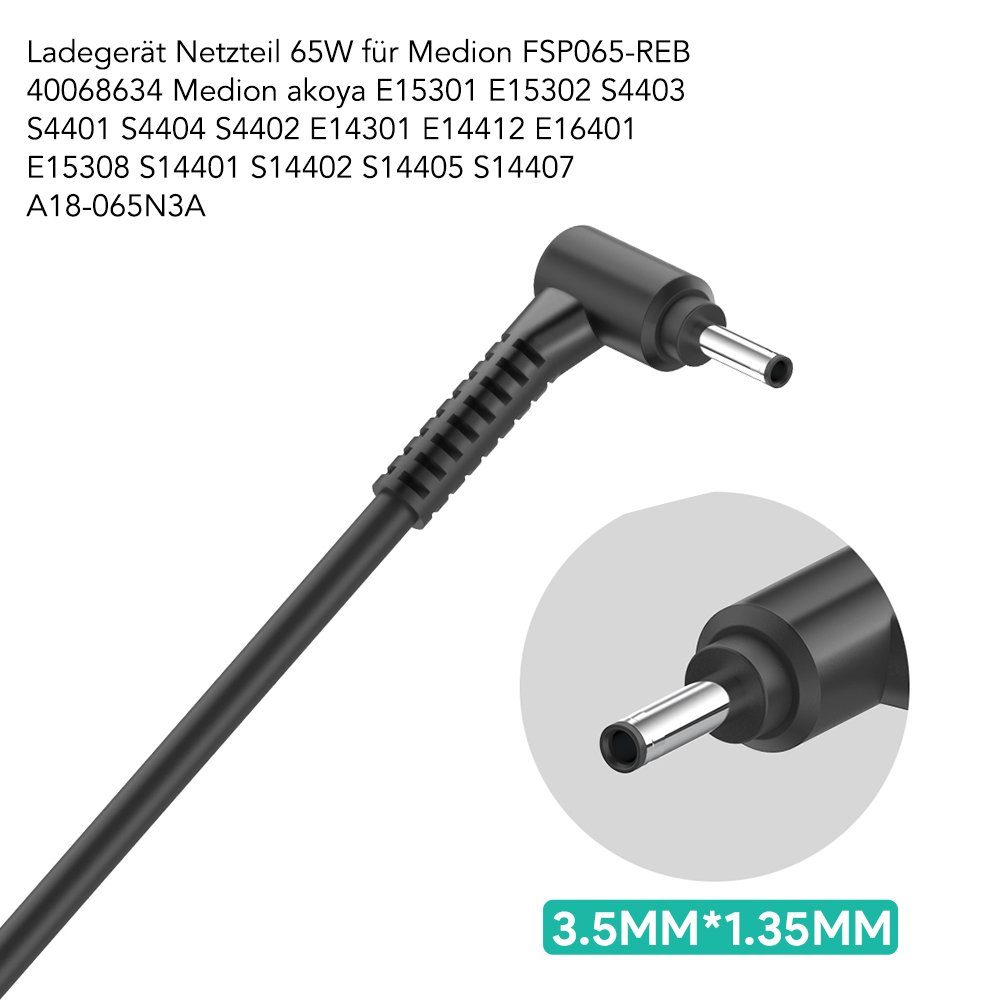 HKY 65W Netzteil für Medion FSP065-REB 40068634 a18-065n3a Akoya E15301 Notebook-Netzteil (Medion Akoya E14410 E14409 Medion Akoya E16402 E16401)