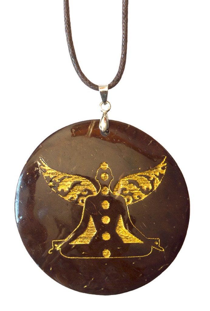 Kette mit Anhänger Halskette "Chakra Buddha" Coconut gold lackiert 5cm