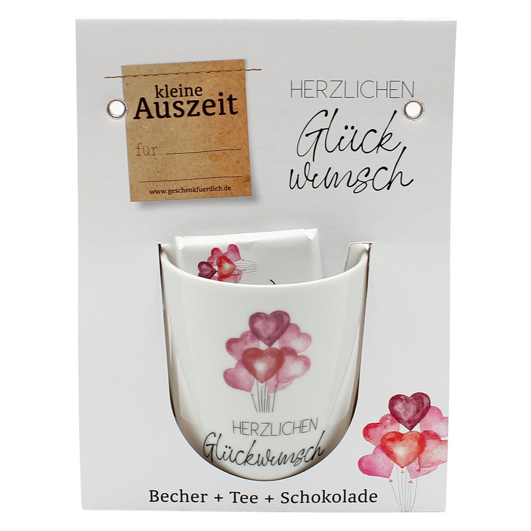 Dekohelden24 Tasse Geschenkset - kleine Auszeit - Tee,- Kaffeebecher / Tasse aus Porzella, Porzellan rot