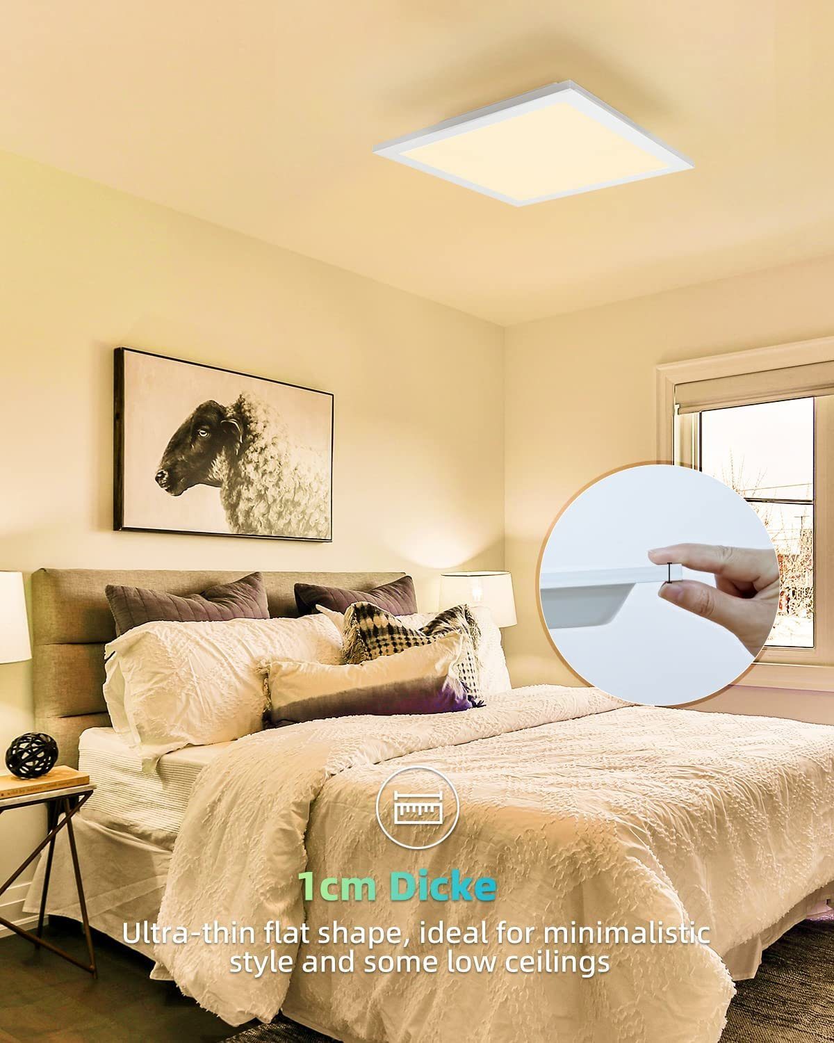 LED 18W Schlafzimmer Deckenleuchte Warmweiss, LED Deckenleuchte 1440lm Daskoo Modern, Flach fest integriert, LED Deckenlampe